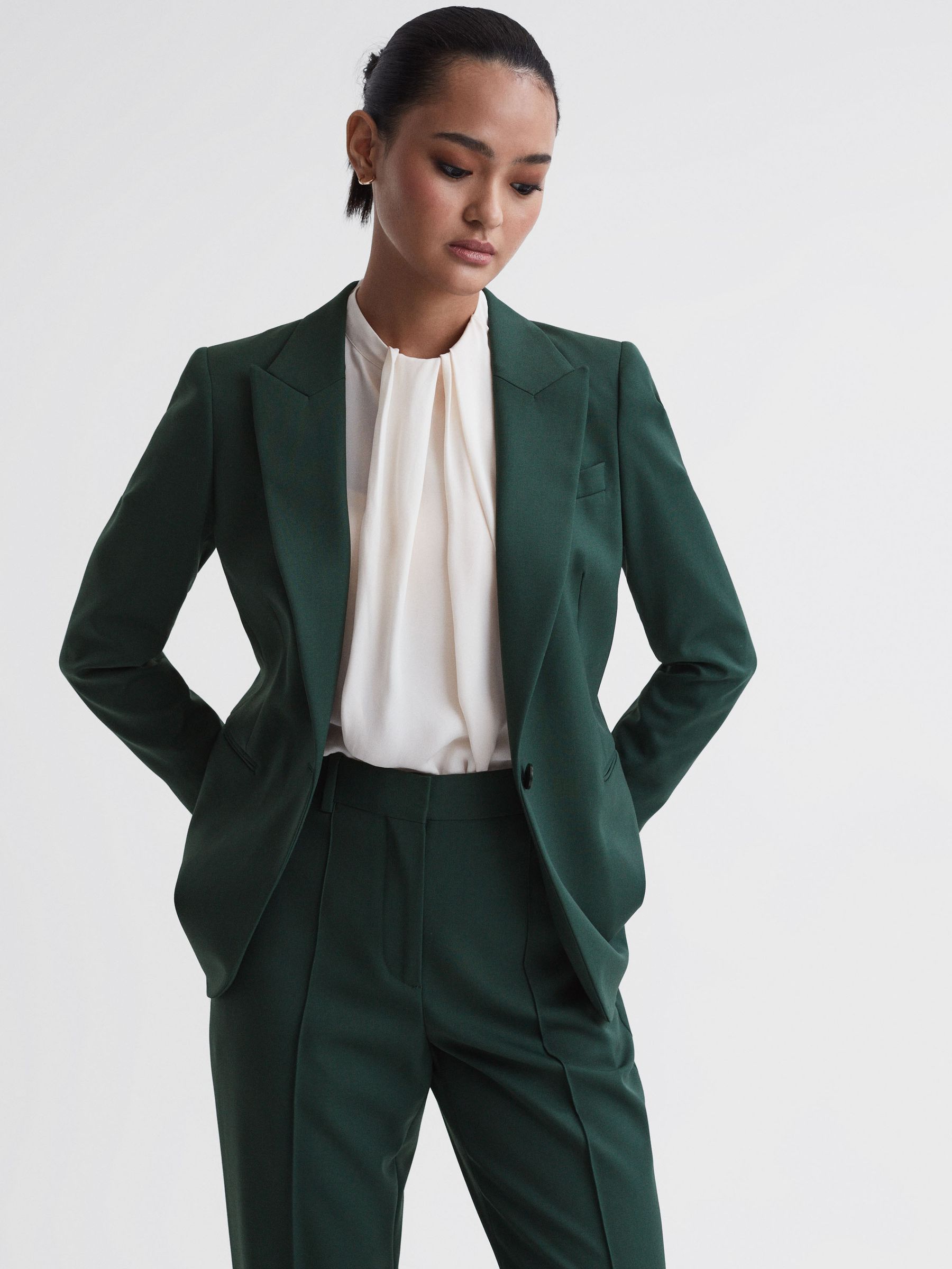 Tailored Fit Single Breasted Suit Blazer in Bottle Green - Image 3 of 5
