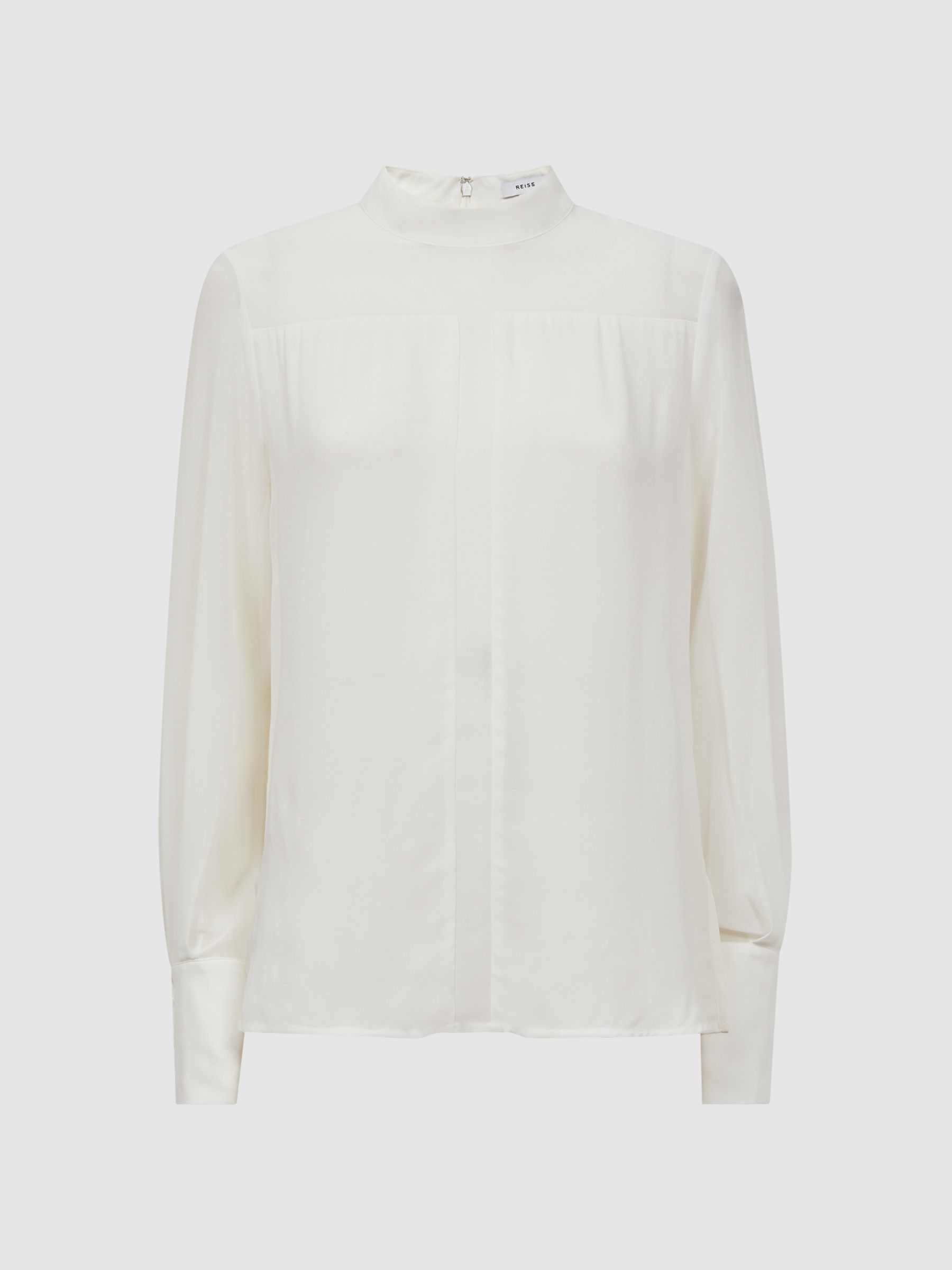 بلوزة شفافة بياقة عالية باللون Cream - صورة 2 من 6 بلوزة شفافة بياقة عالية باللون Cream - صورة 2 من 6