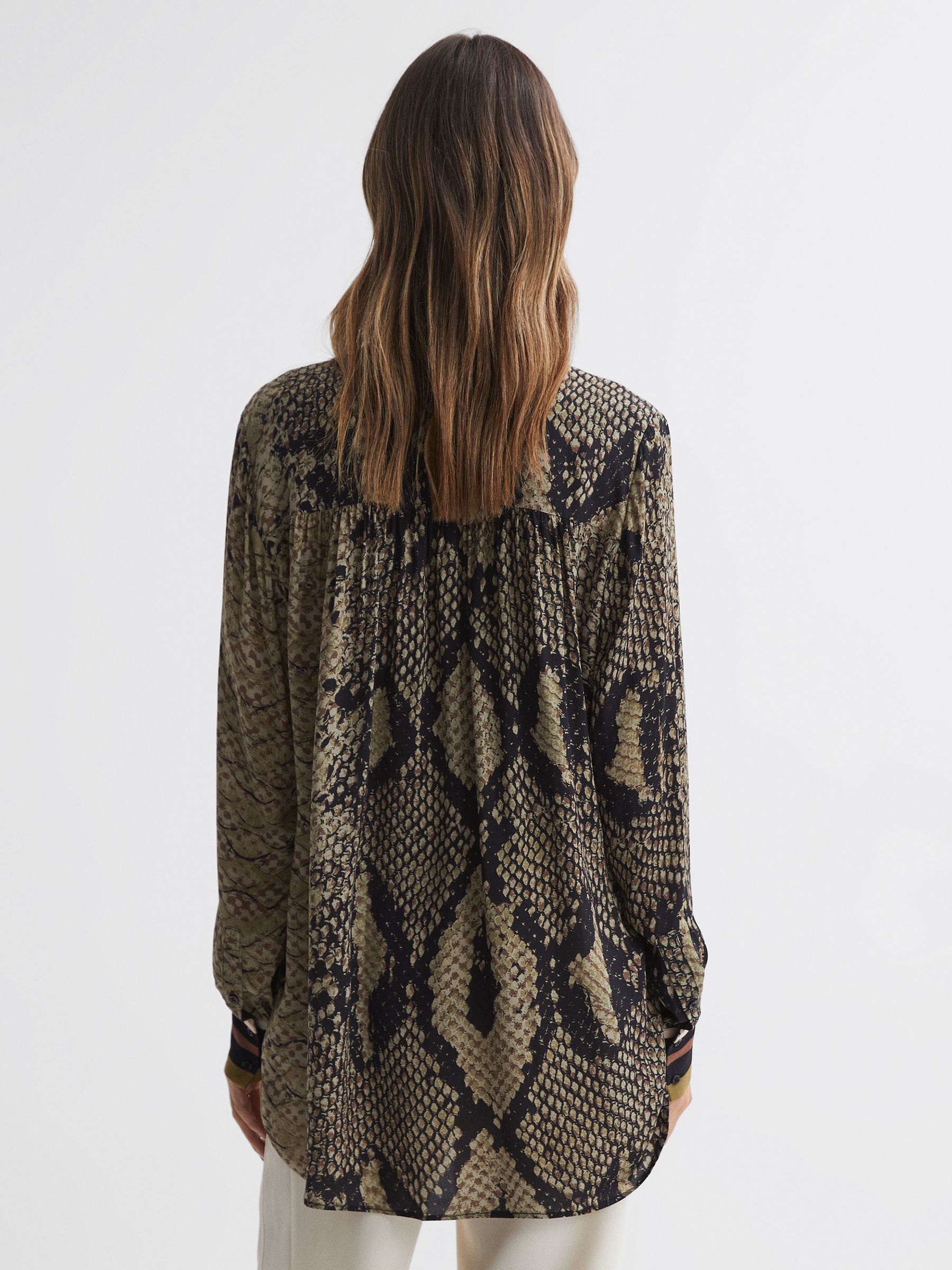 Snake Print Tie Neck Blouse in Brown - Image 4 of 4
