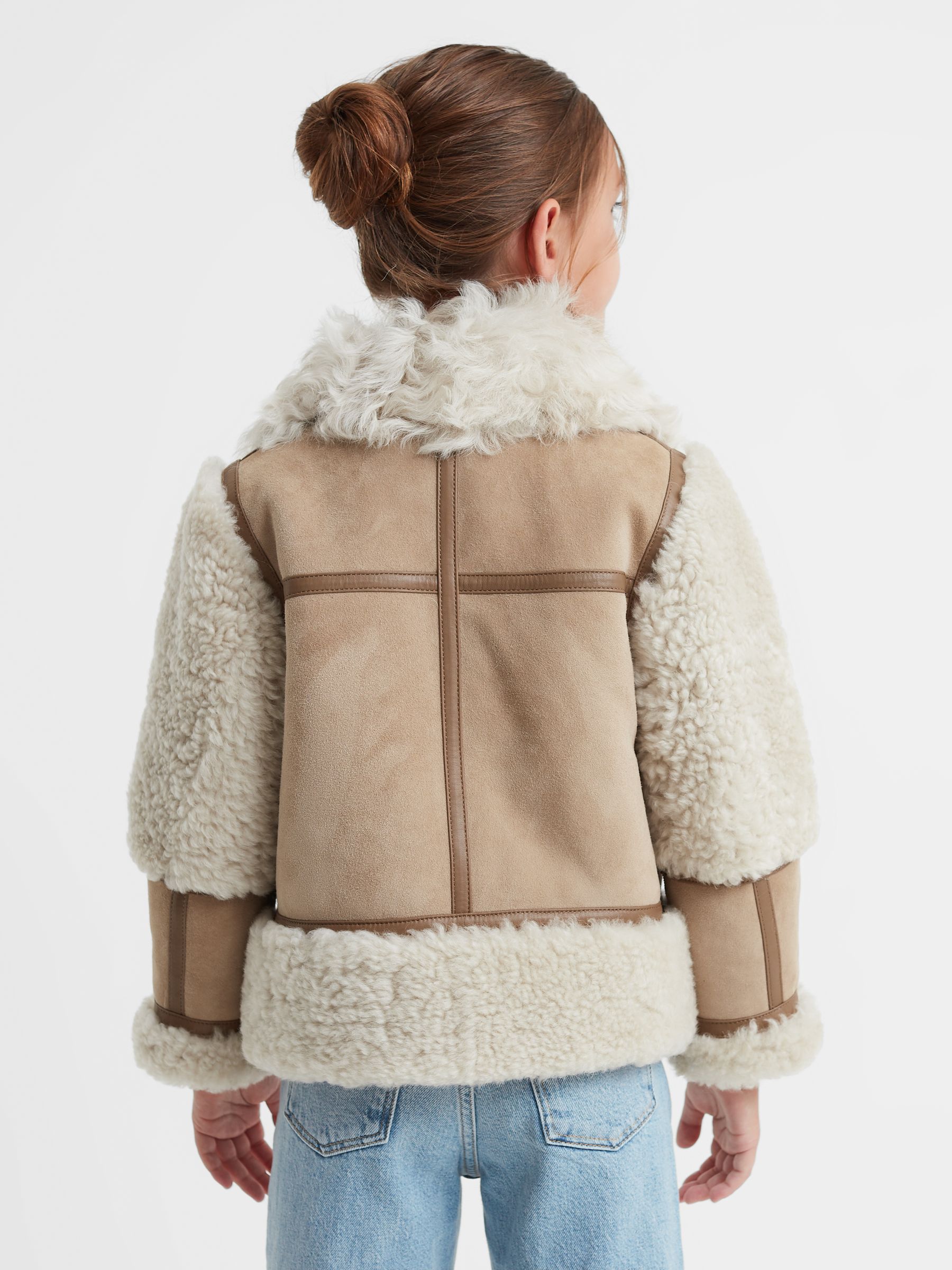 9-14 yrs Suede Sheepskin Zip-Through Jacket in Neutral - Image 6 of 8