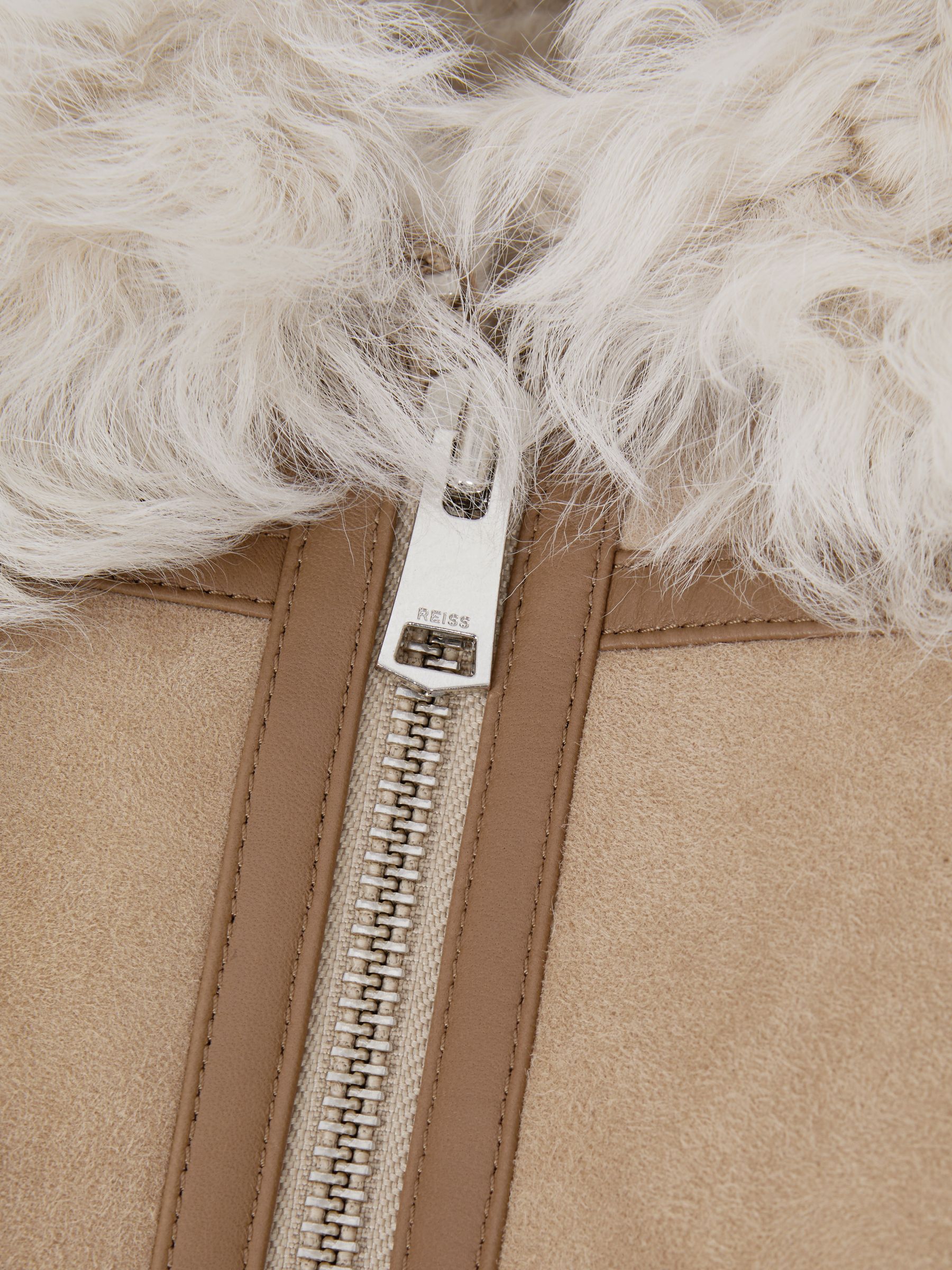 9-14 yrs Suede Sheepskin Zip-Through Jacket in Neutral - Image 7 of 8