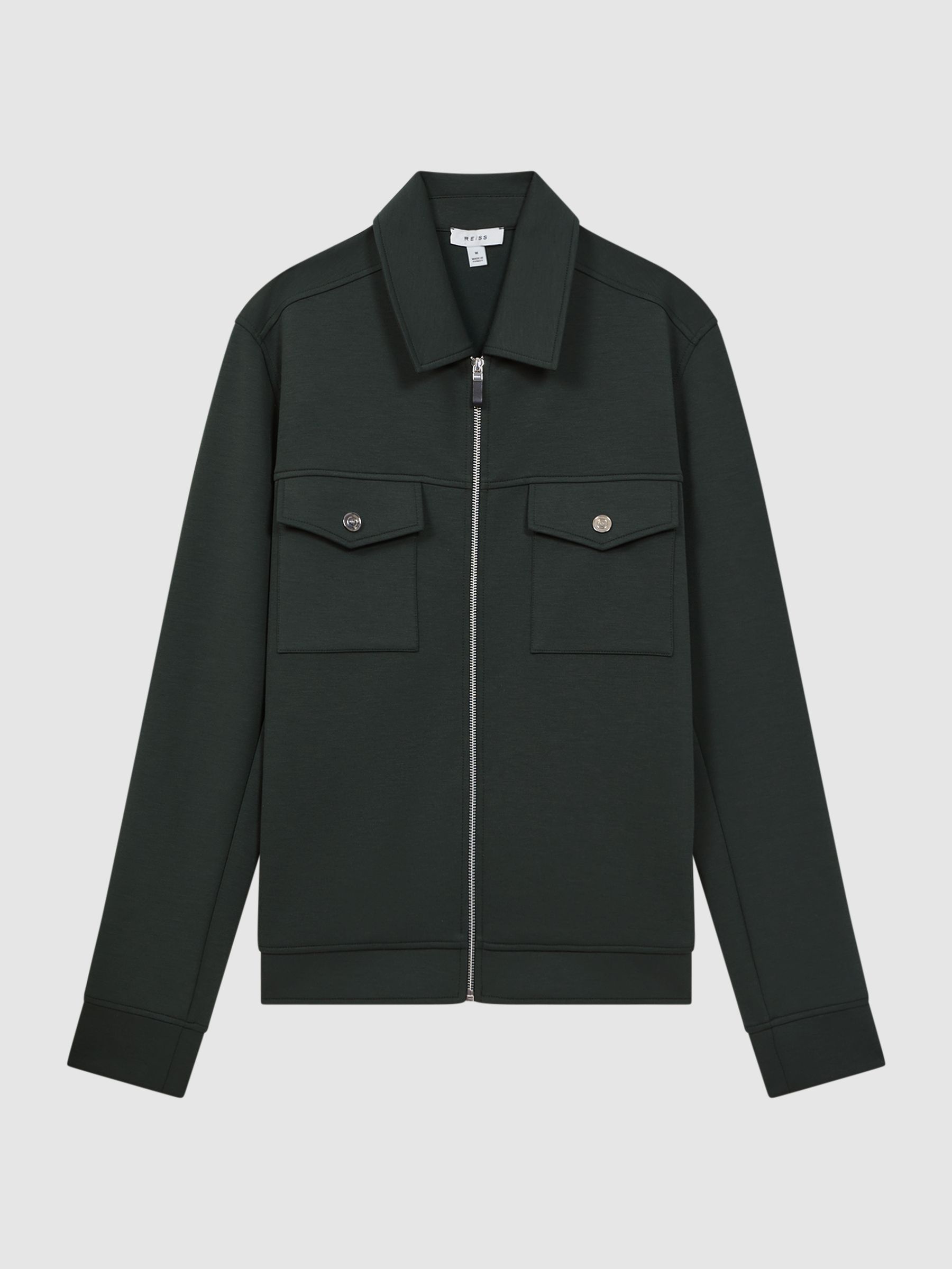 Reiss Interlock Jersey Zip-Through Jacket in Emerald | REISS