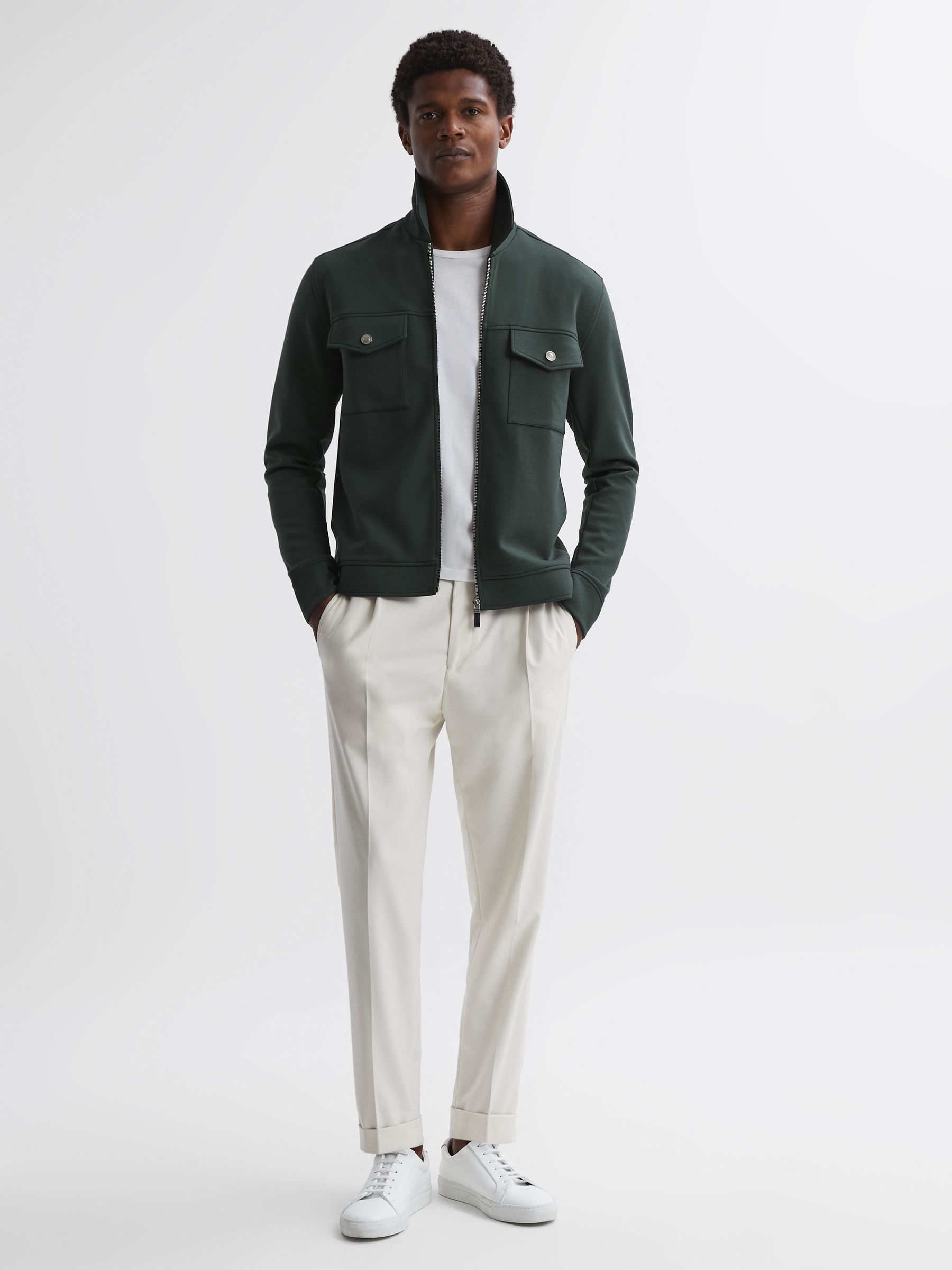 Interlock Jersey Zip-Through Jacket in Emerald - Image 3 of 5