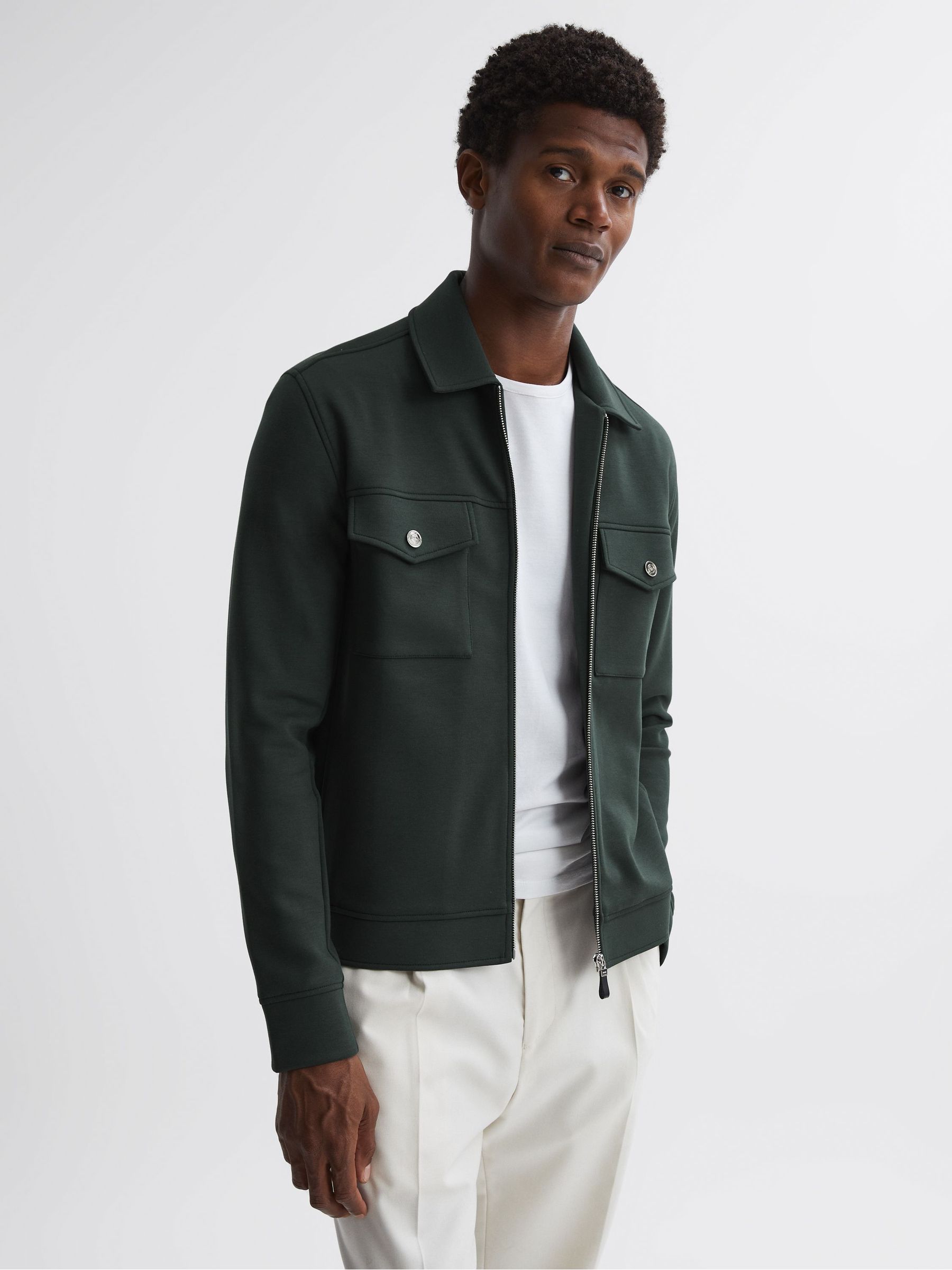 Reiss Interlock Jersey Zip-Through Jacket in Emerald | REISS