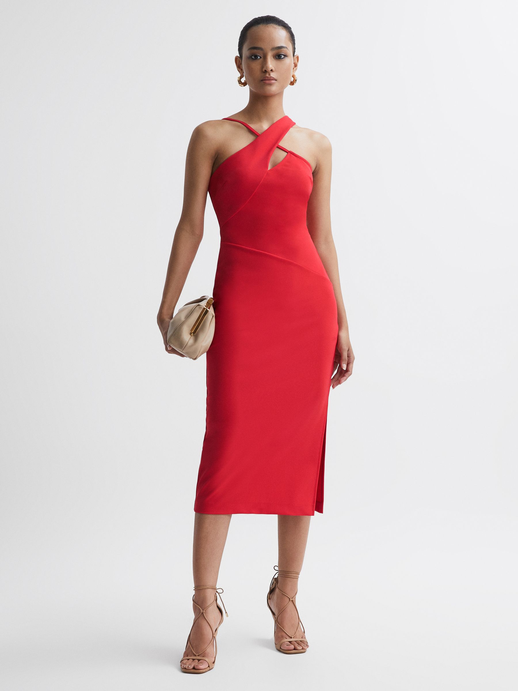 Bodycon Cut-Out Midi Dress in Red - Image 3 of 5