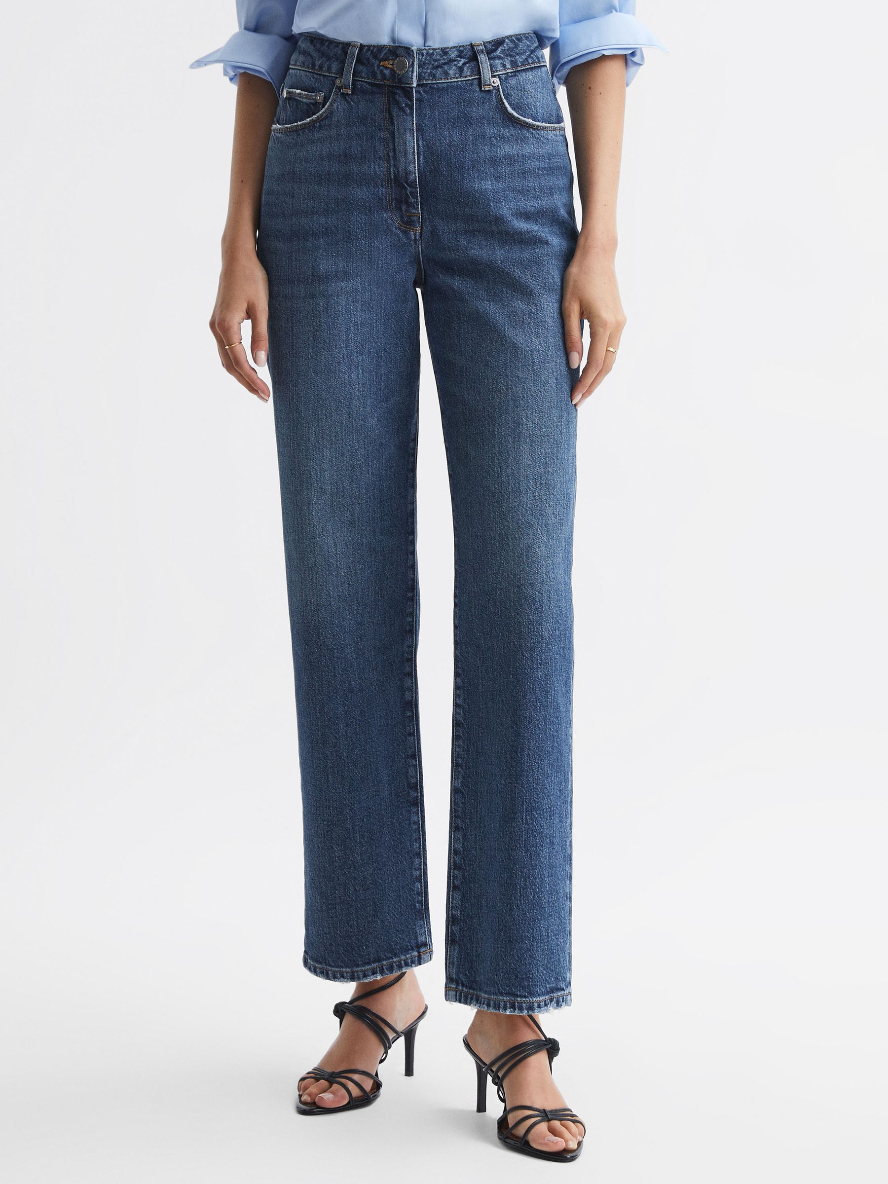 Mid Rise Straight Leg Jeans in Mid Blue - Image 1 of 4