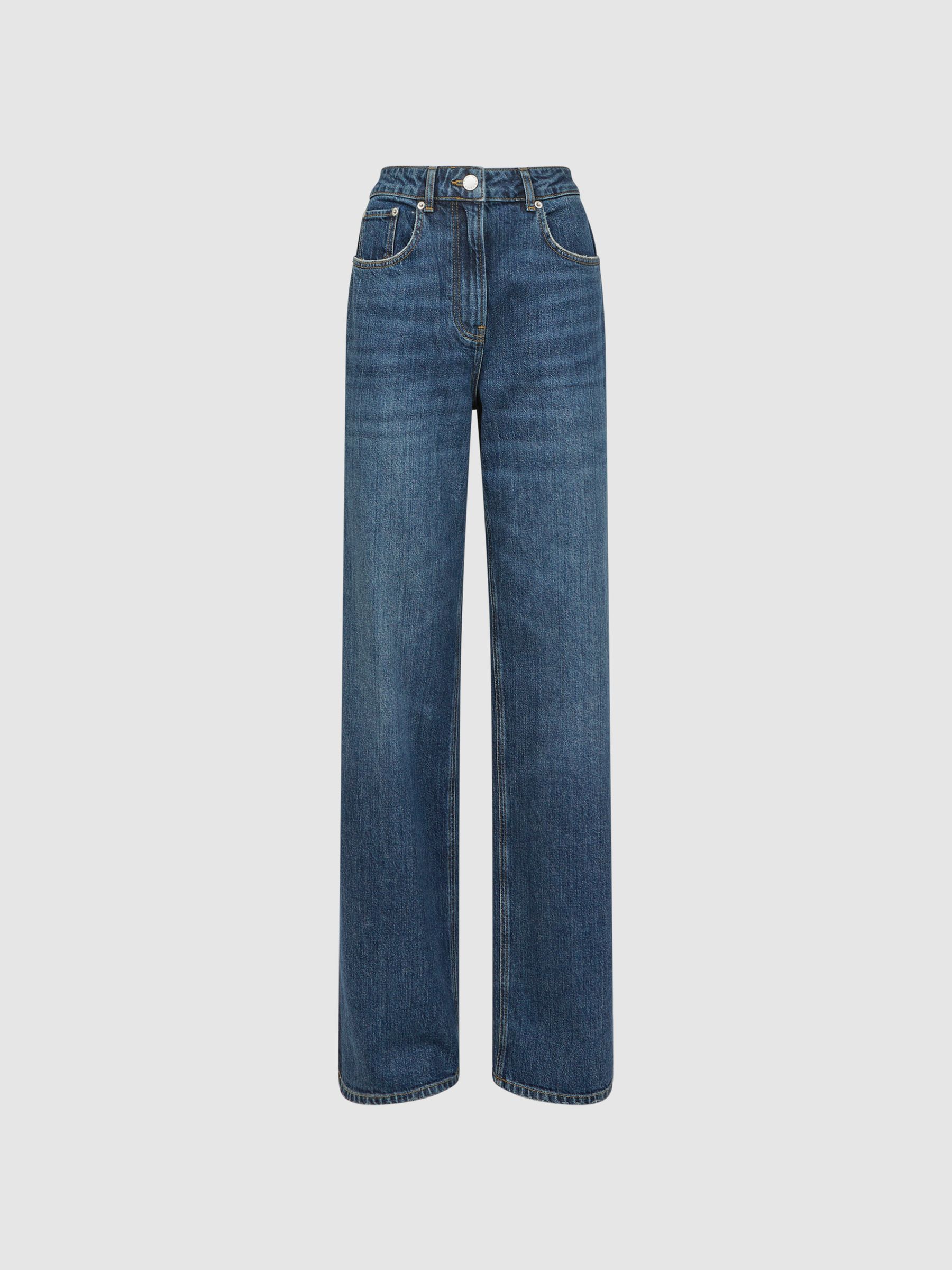 Mid Rise Straight Leg Side Stripe Jeans in Dark Blue - Image 2 of 6