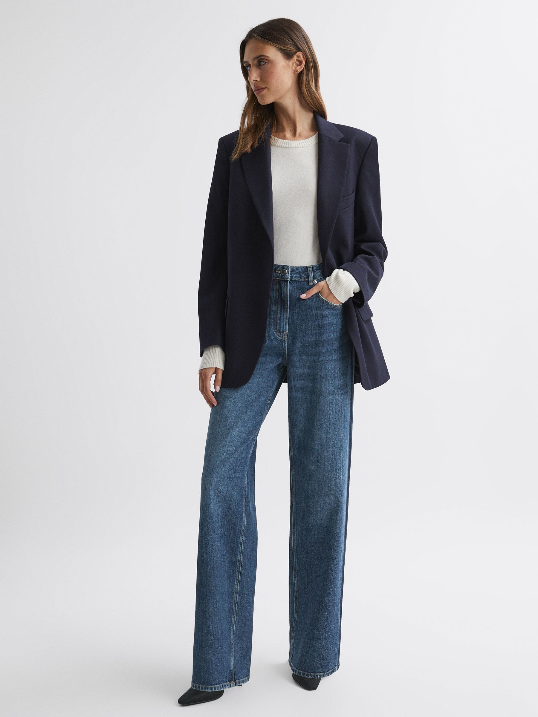Mid Rise Straight Leg Side Stripe Jeans in Dark Blue - Image 3 of 6