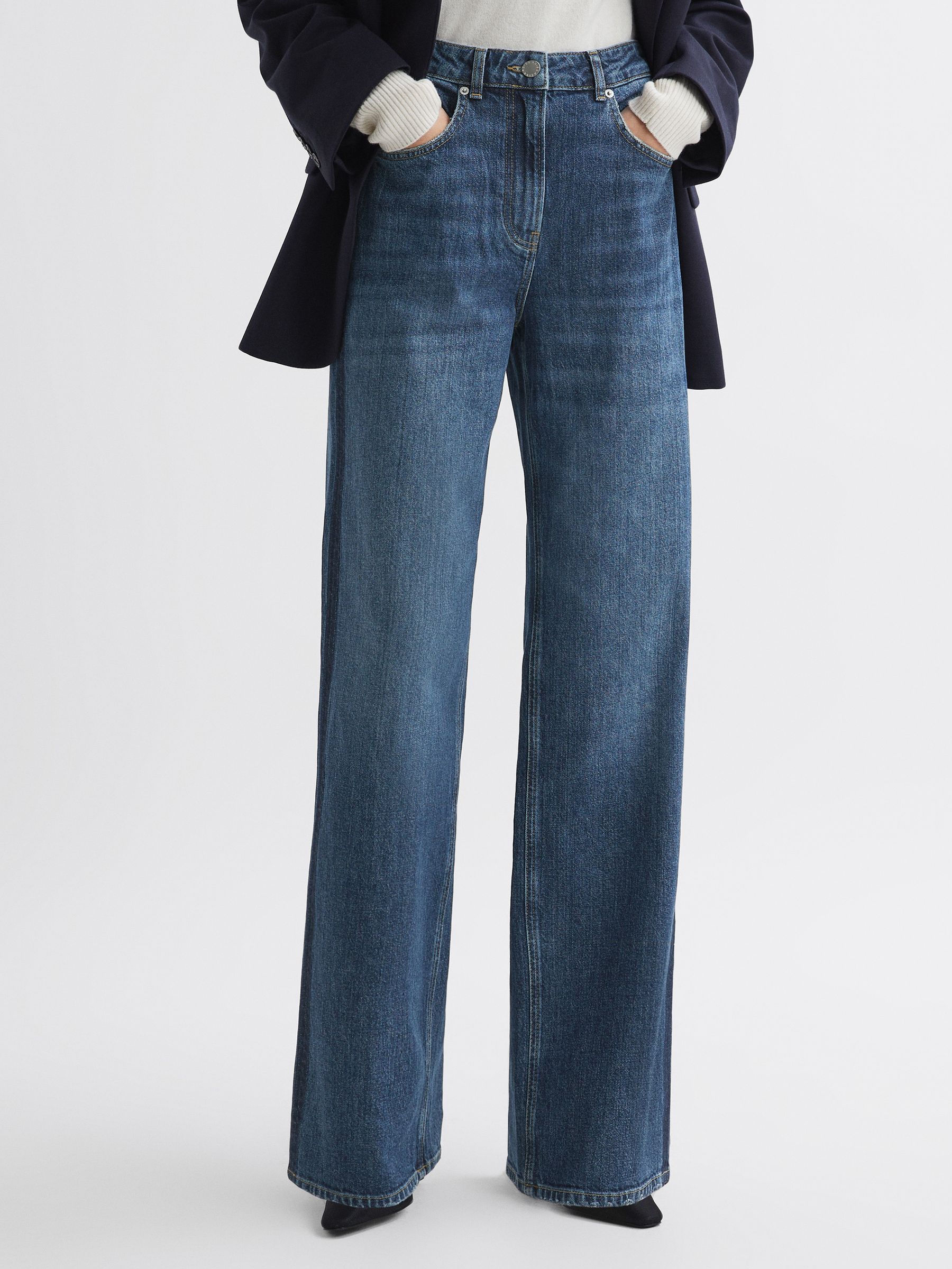 Mid Rise Straight Leg Side Stripe Jeans in Dark Blue - Image 4 of 6