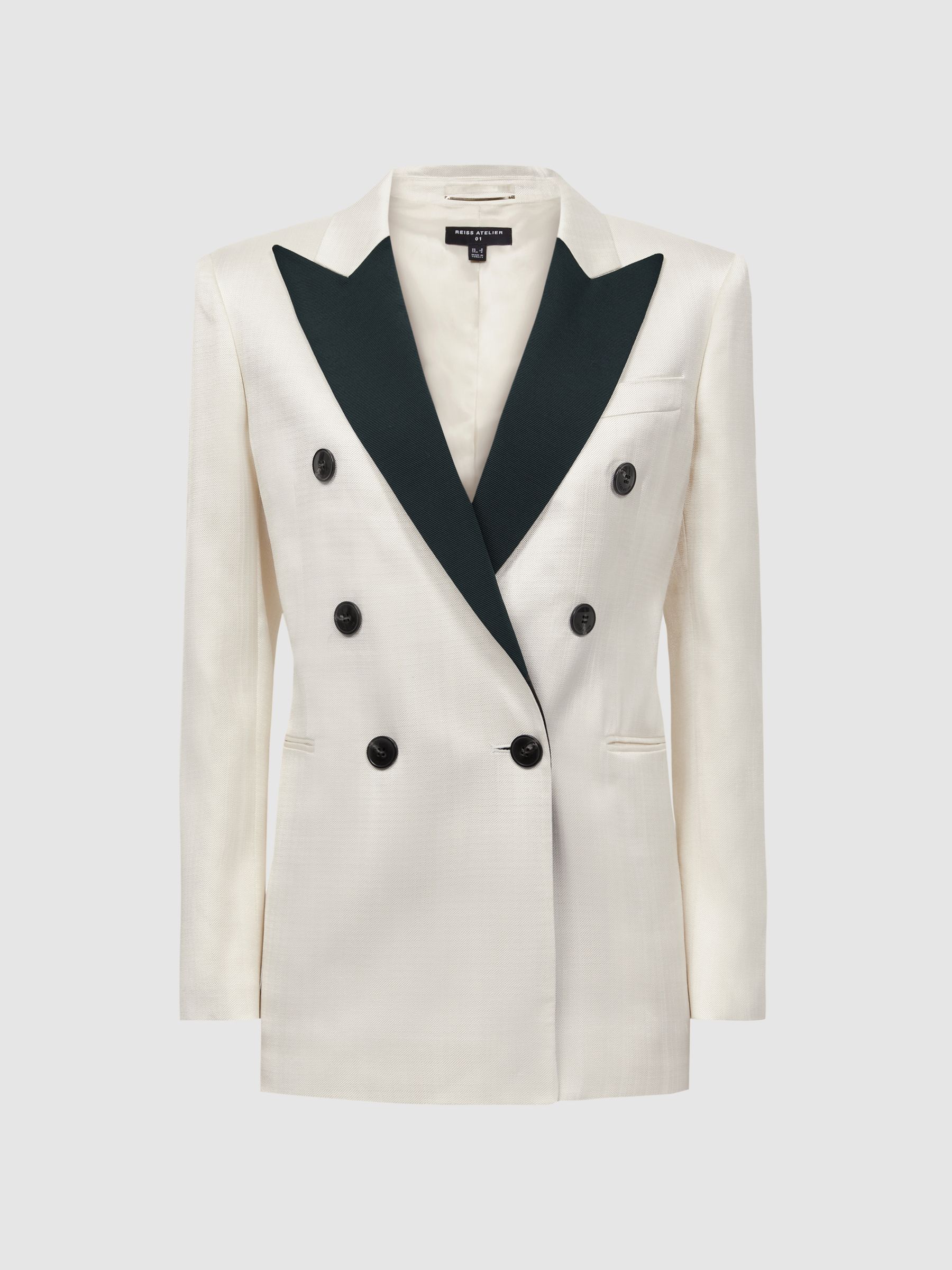 Fitted Double Breasted Contrast Blazer in Black/White - Image 2 of 8