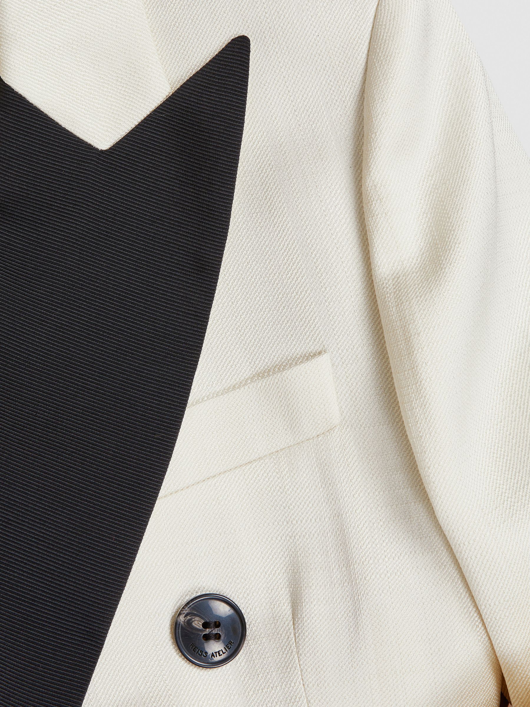 Fitted Double Breasted Contrast Blazer in Black/White - Image 3 of 8