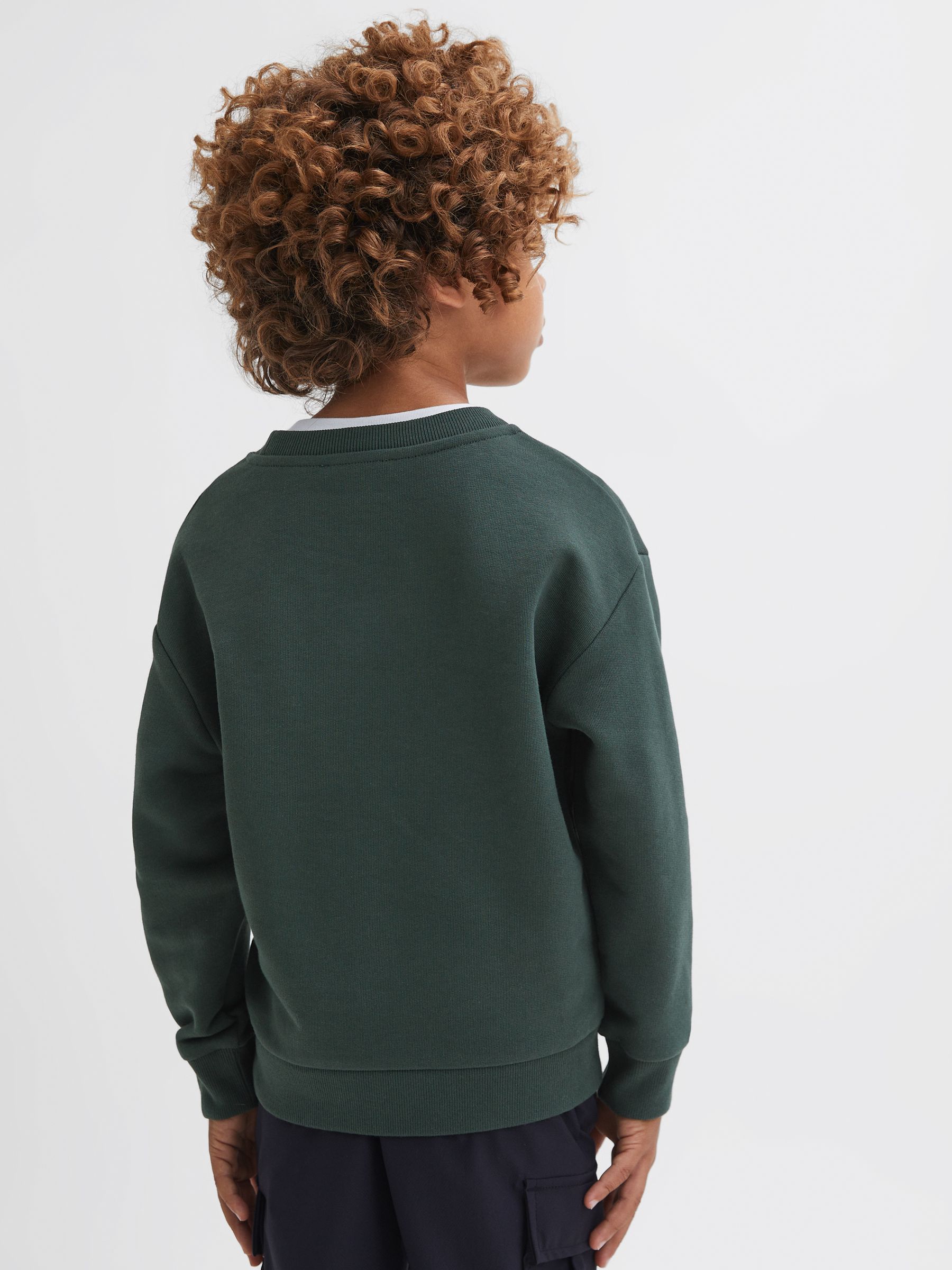 Relaxed Fit Patch Crew Neck Jumper in Forest Green - Image 5 of 6