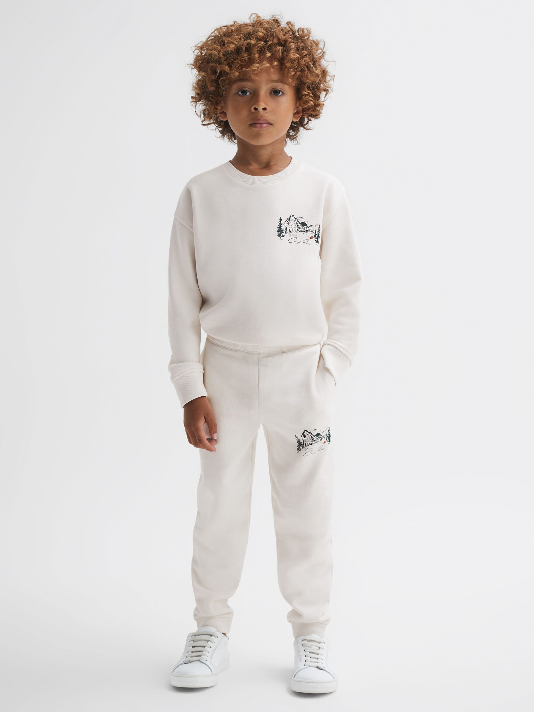 3-9 yrs Relaxed Cotton Motif Joggers in Ecru - Image 1 of 6 3-9 yrs Relaxed Cotton Motif Joggers in Ecru - Image 1 of 6