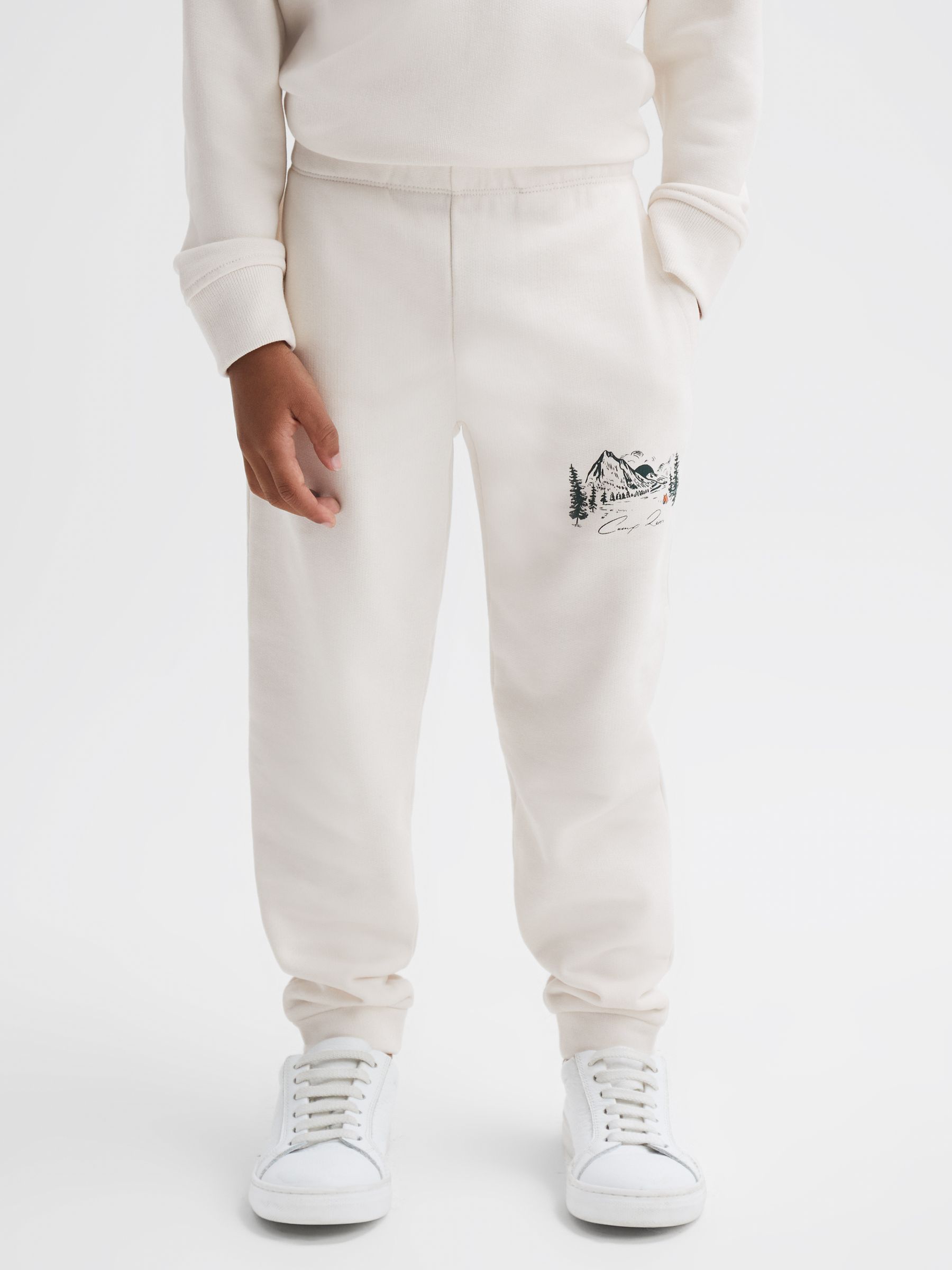 3-9 yrs Relaxed Cotton Motif Joggers in Ecru - Image 3 of 6