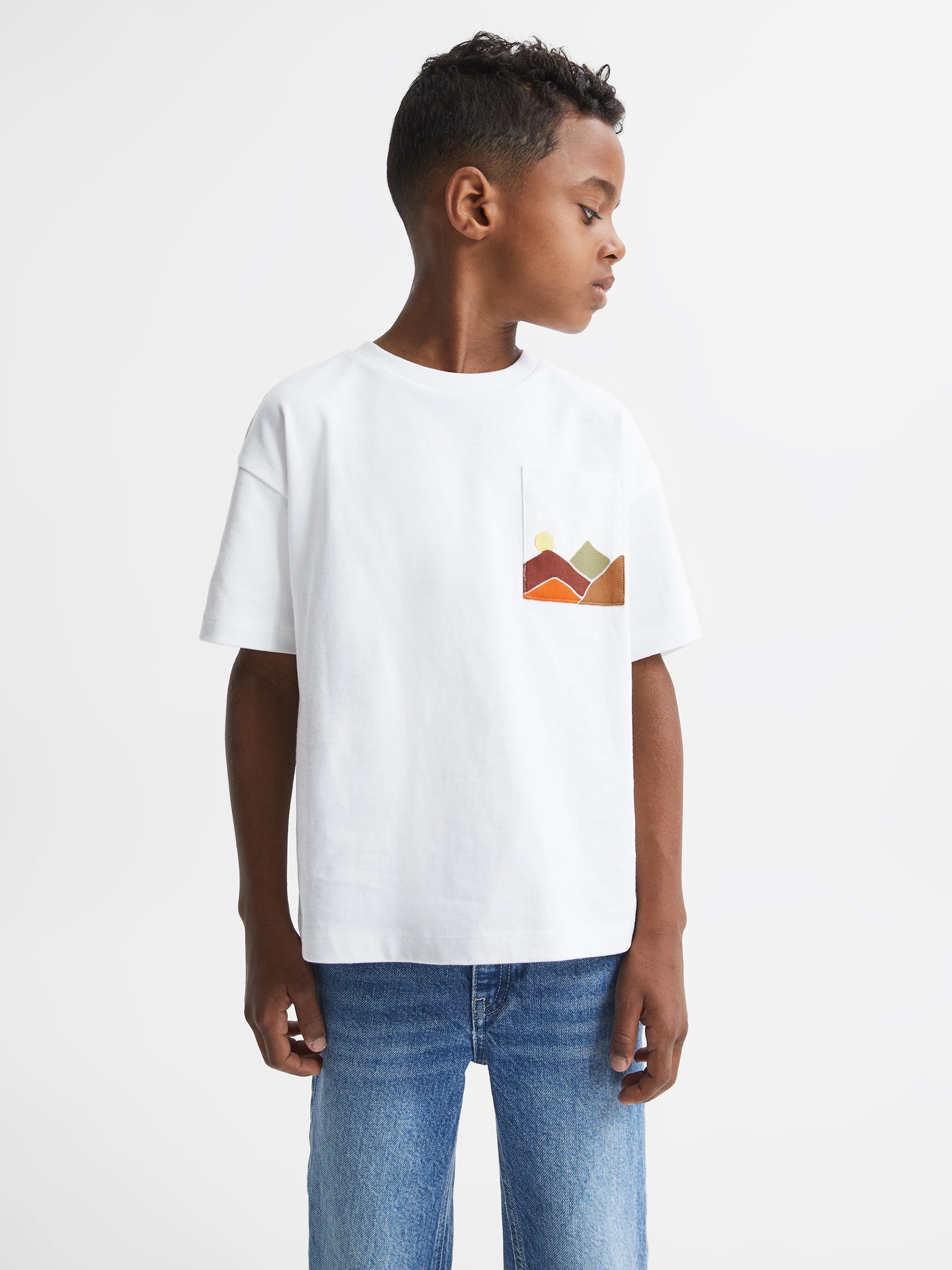 Senior Relaxed Fit Cotton Motif T-Shirt in White - Image 1 of 6