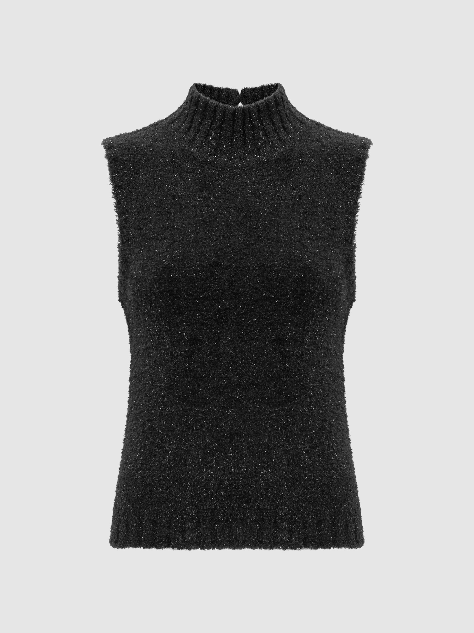 Tinsel Knitted Sleeveless Vest in Black - Image 2 of 5