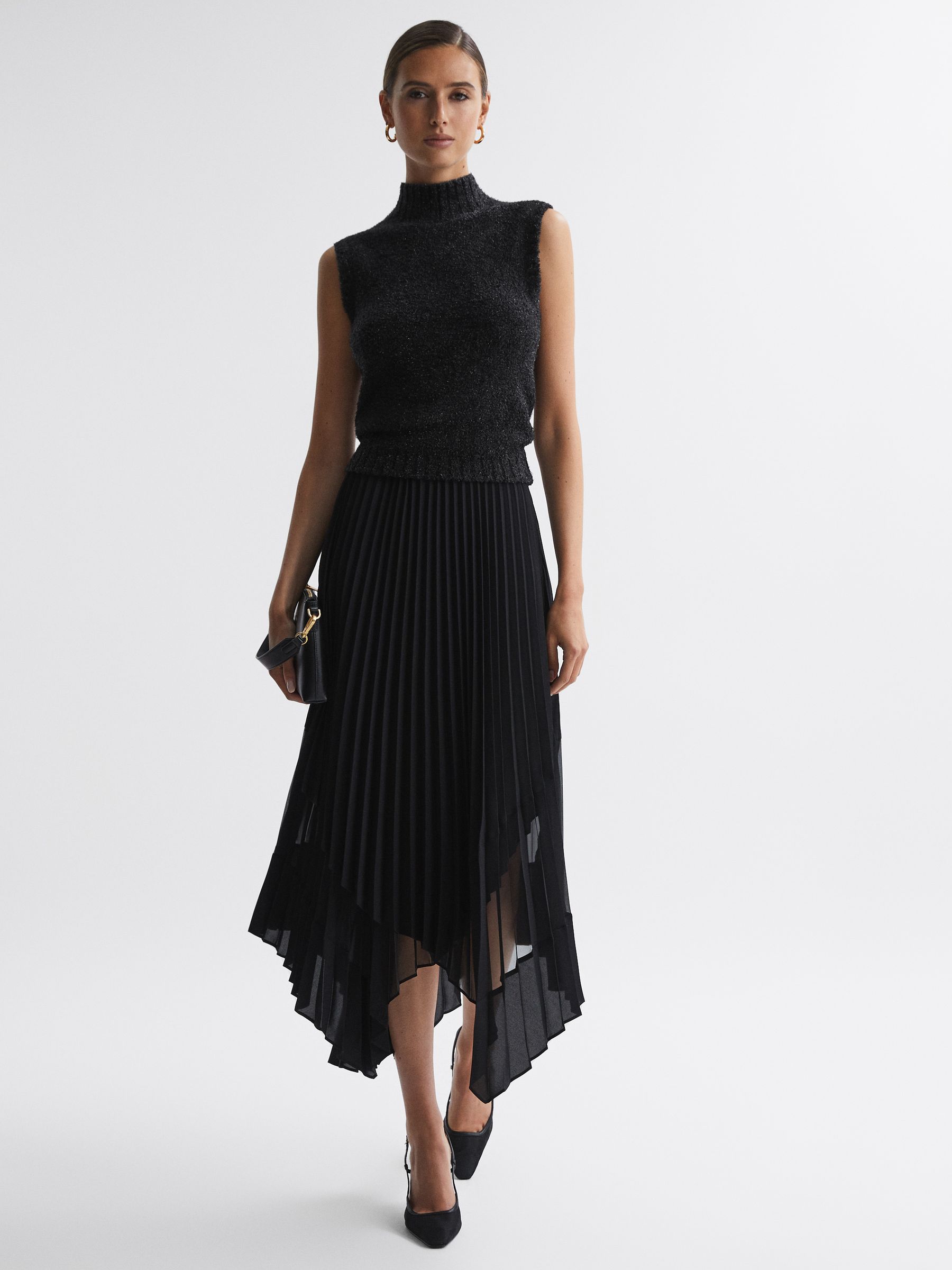 Reiss Tinsel Knitted Sleeveless Vest in Black | REISS