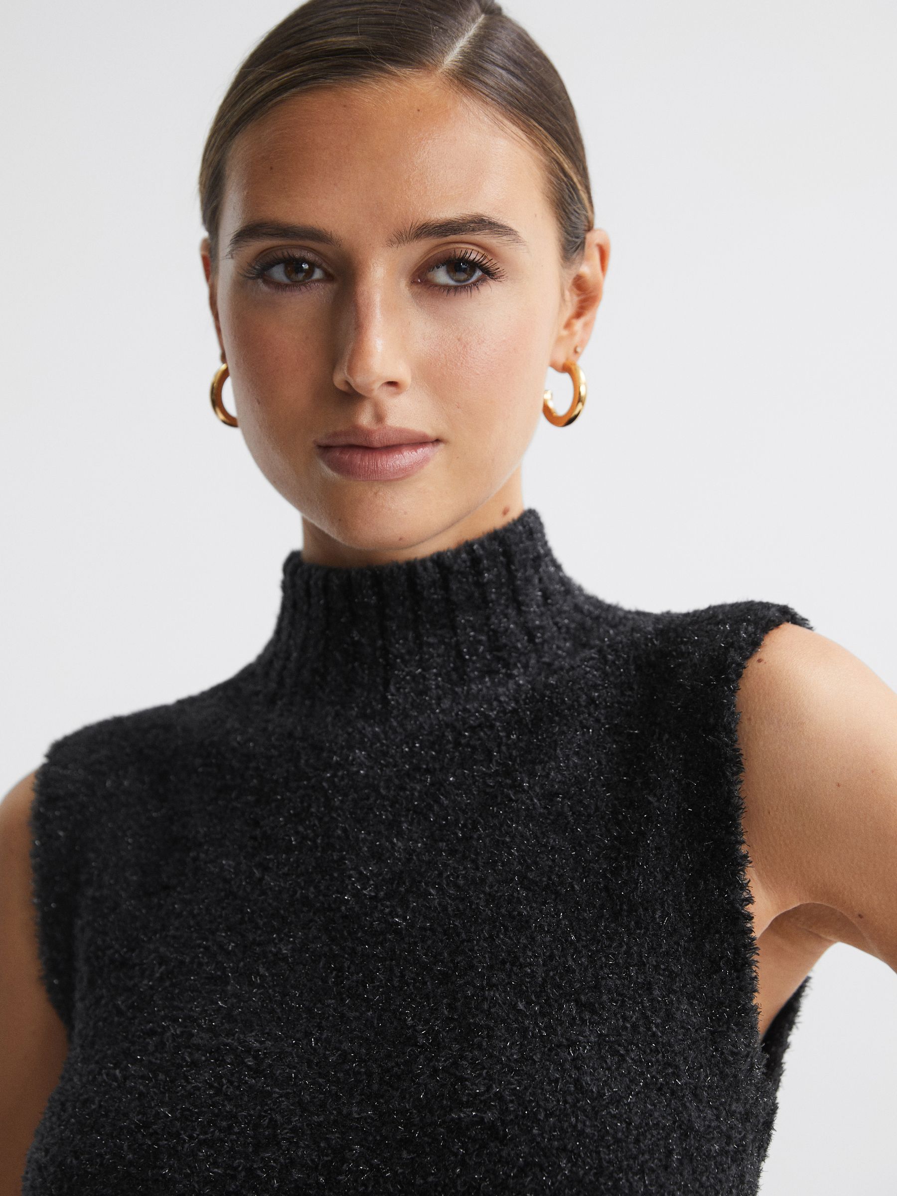 Reiss Tinsel Knitted Sleeveless Vest in Black | REISS