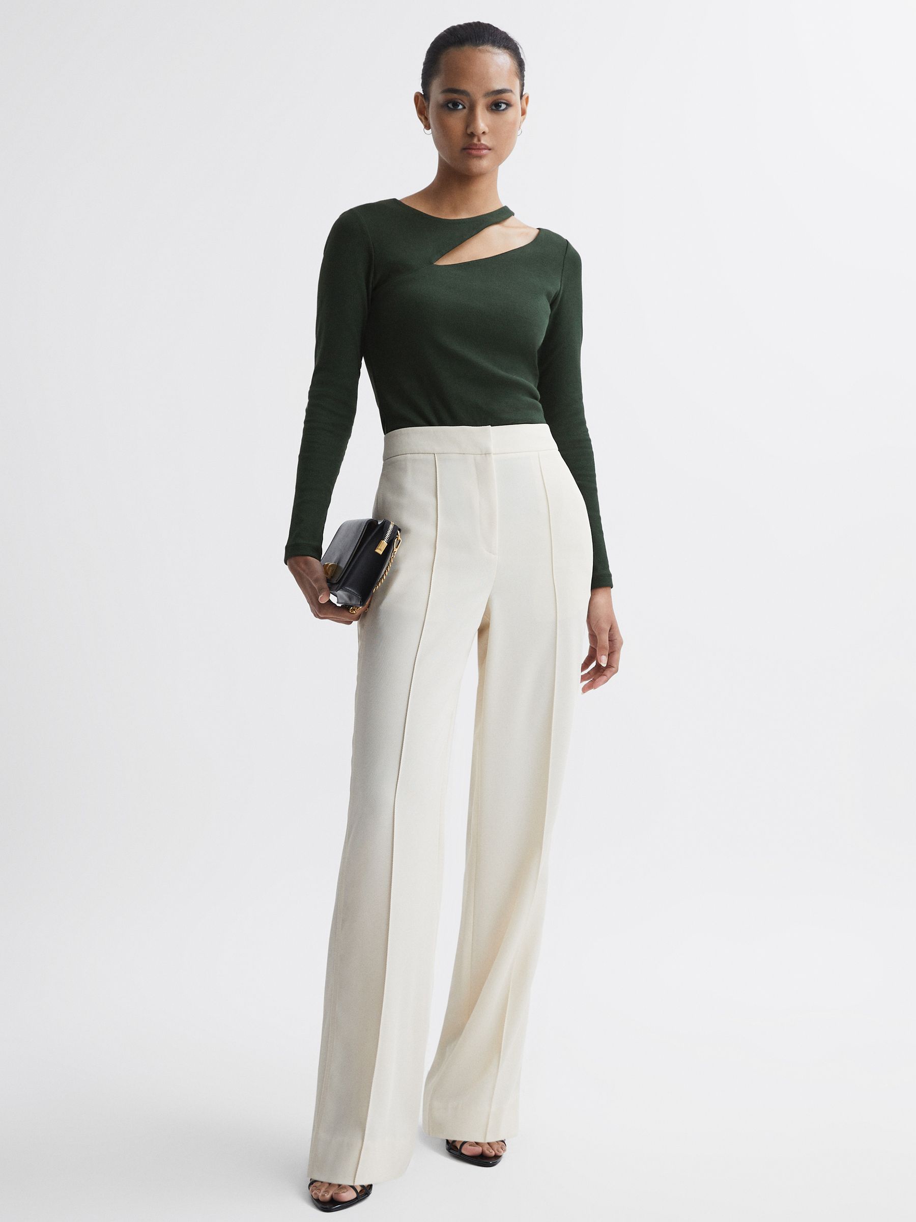 Cotton Cut-Out Long Sleeve Top in Green - Image 3 of 4