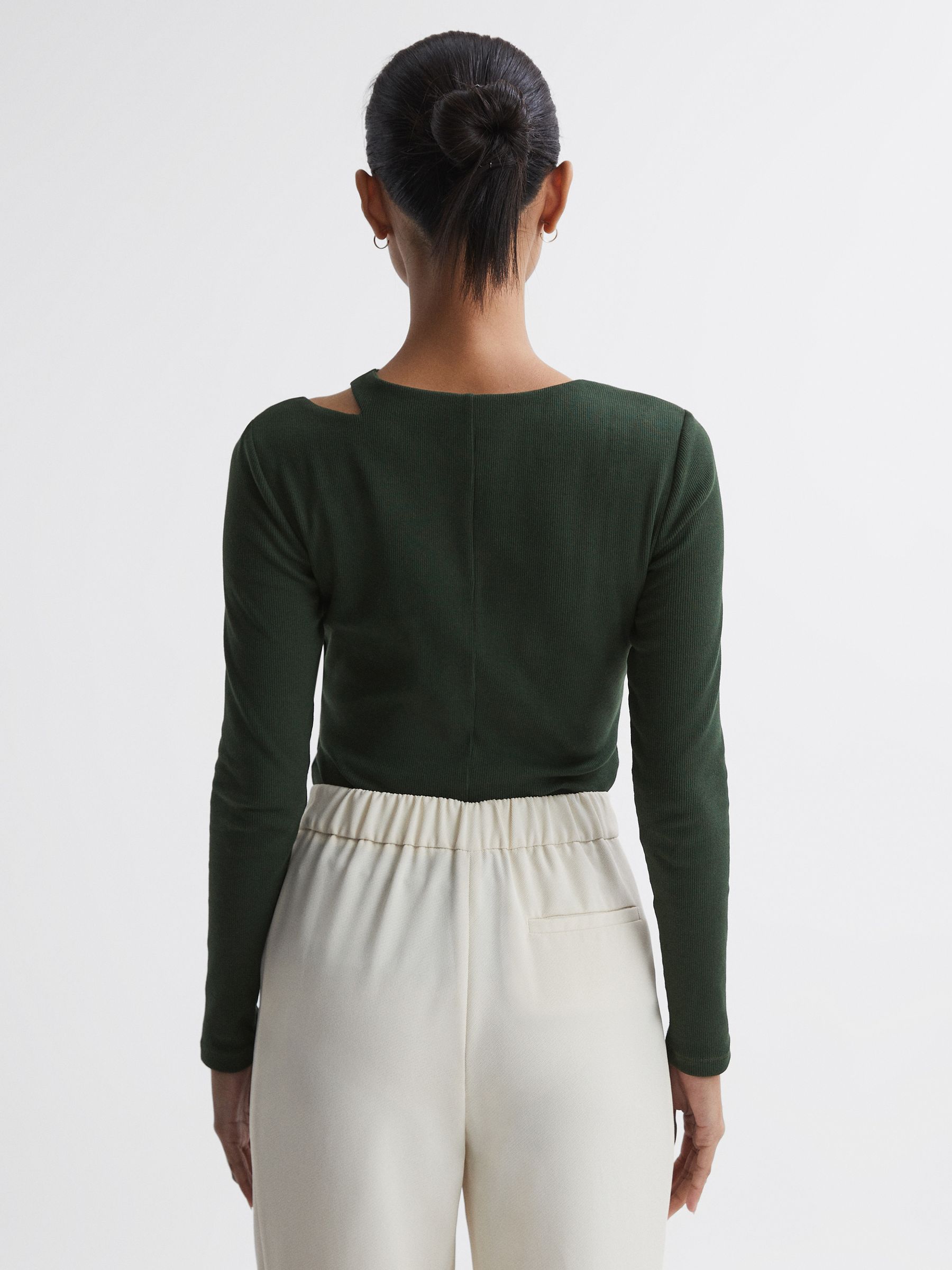 Cotton Cut-Out Long Sleeve Top in Green - Image 4 of 4