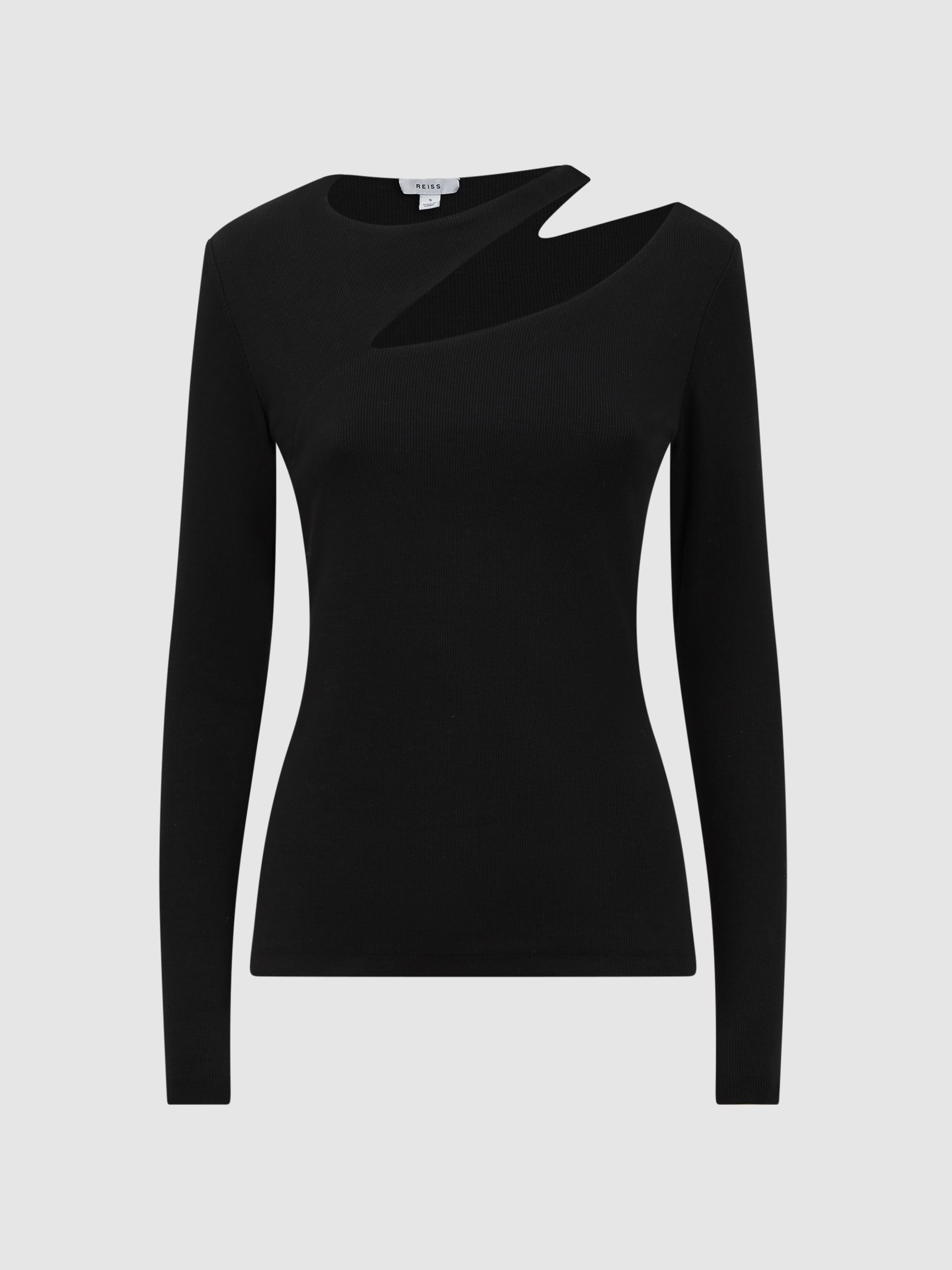 Cotton Cut-Out Long Sleeve Top in Black - Image 2 of 5