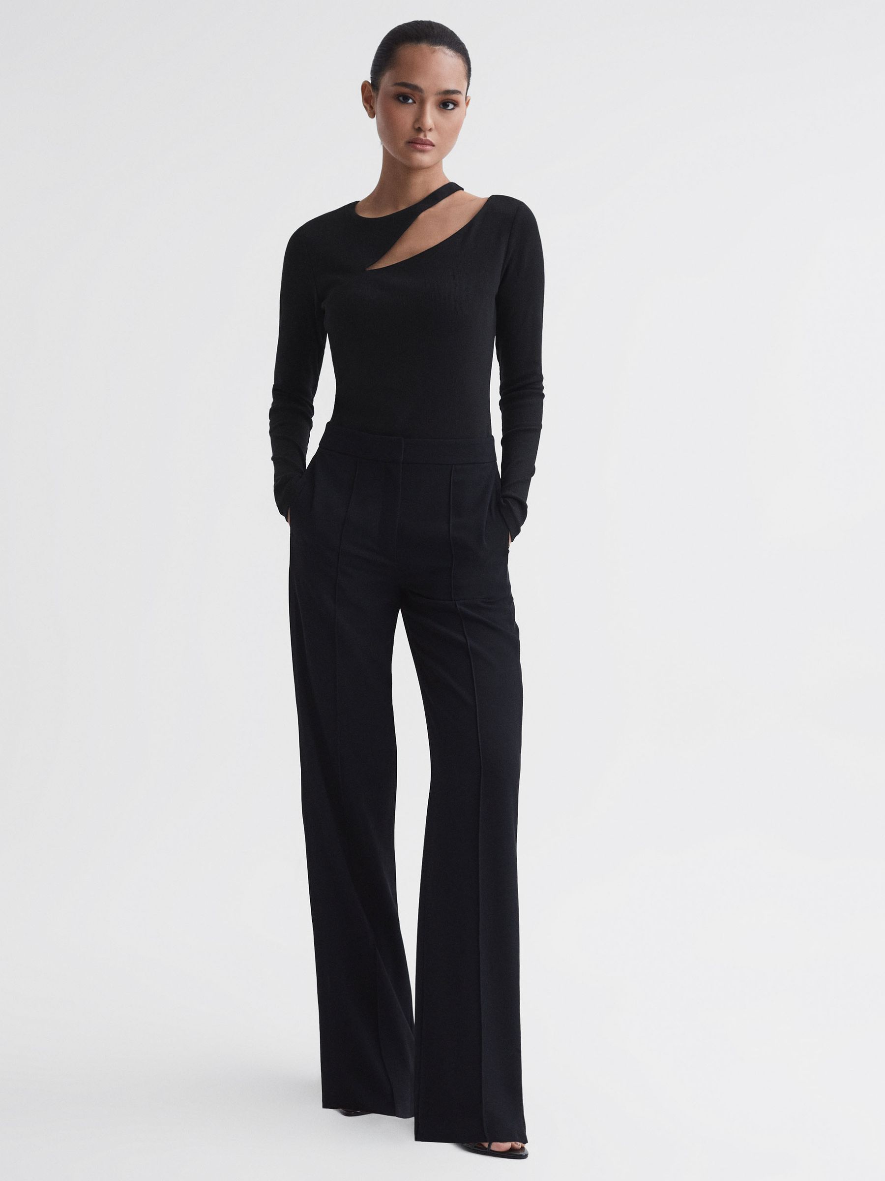 Cotton Cut-Out Long Sleeve Top in Black - Image 3 of 5
