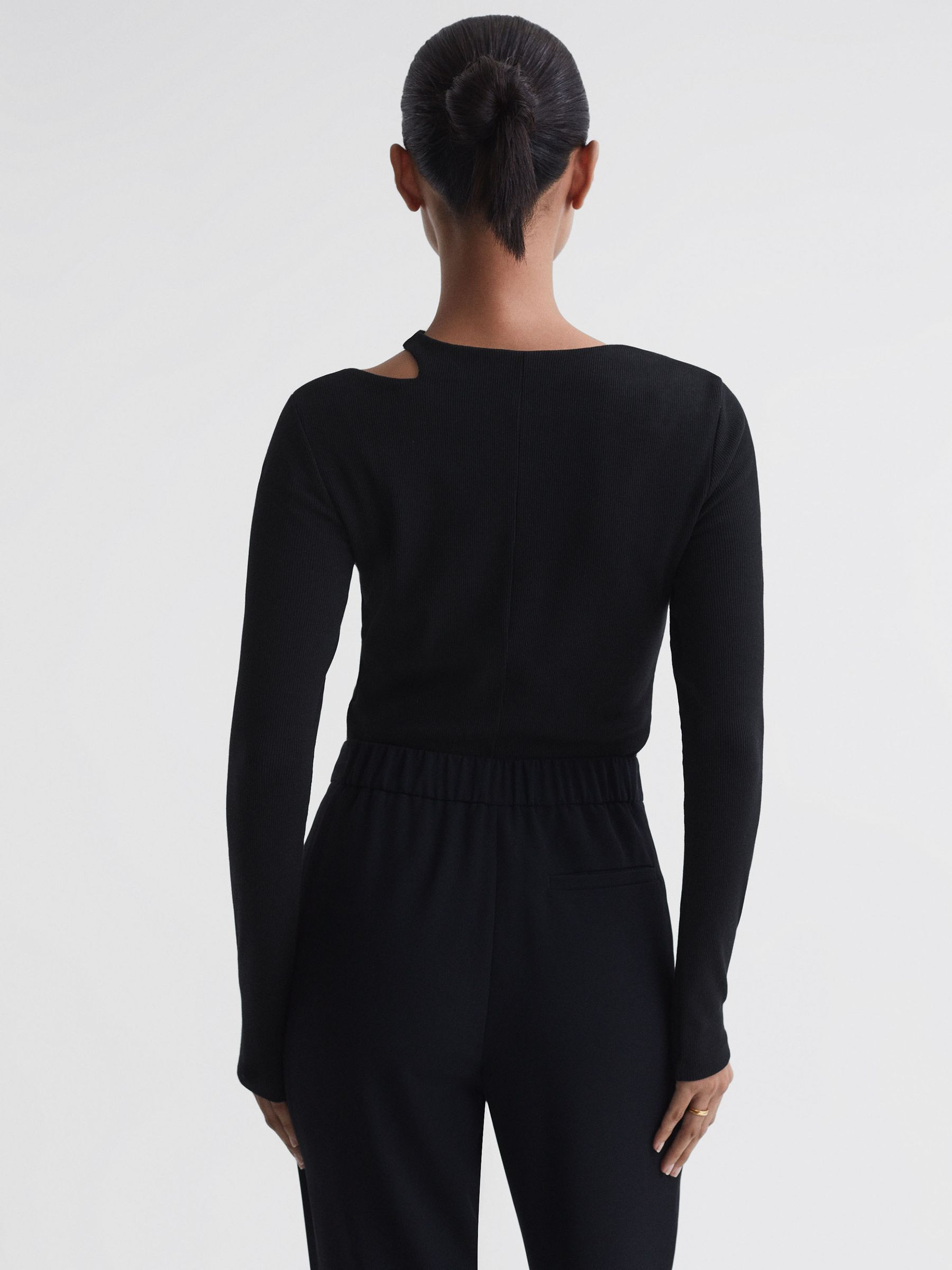 Cotton Cut-Out Long Sleeve Top in Black - Image 5 of 5
