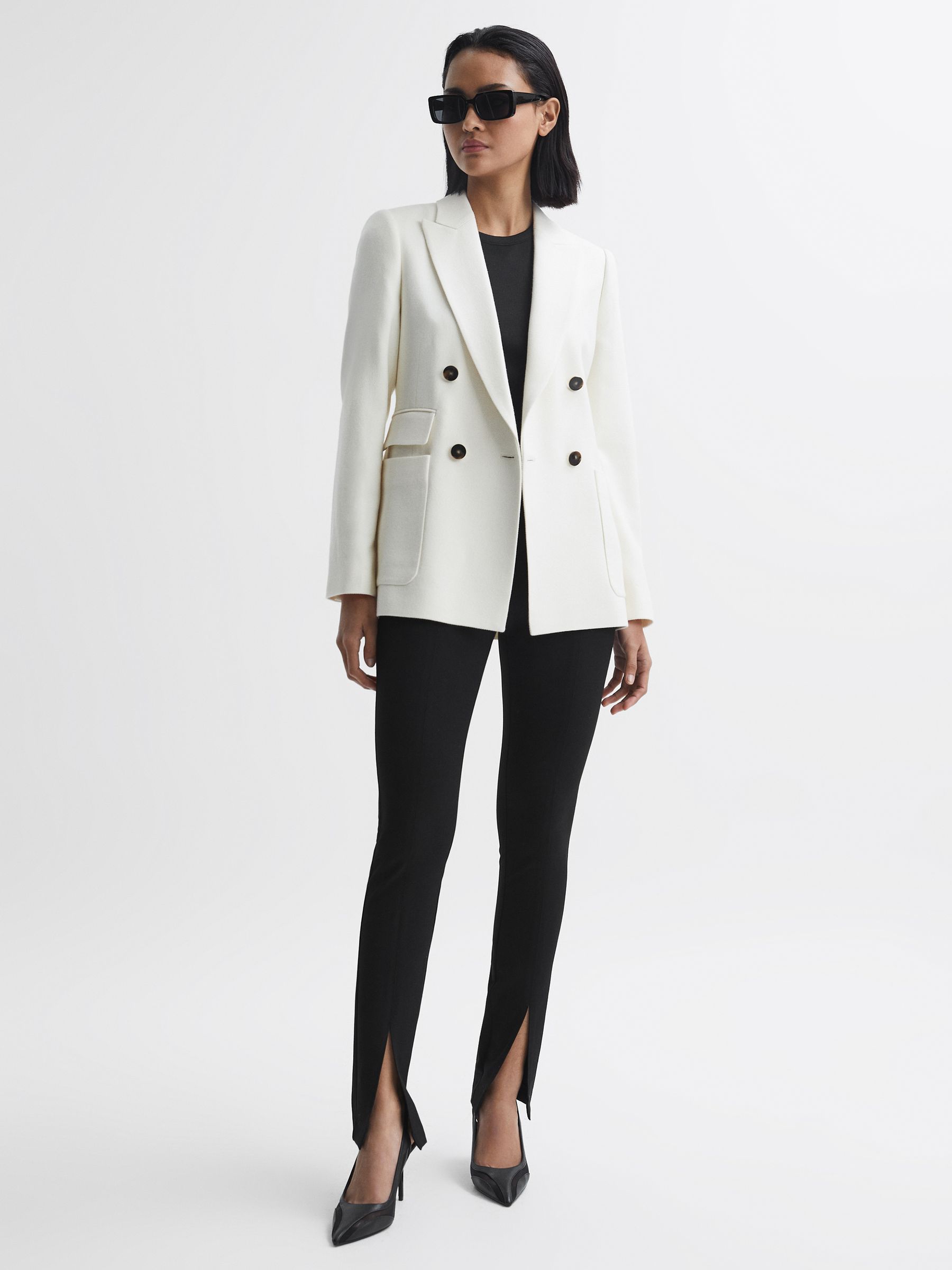 Skinny Fit Split Front Trousers in Black - Image 1 of 5