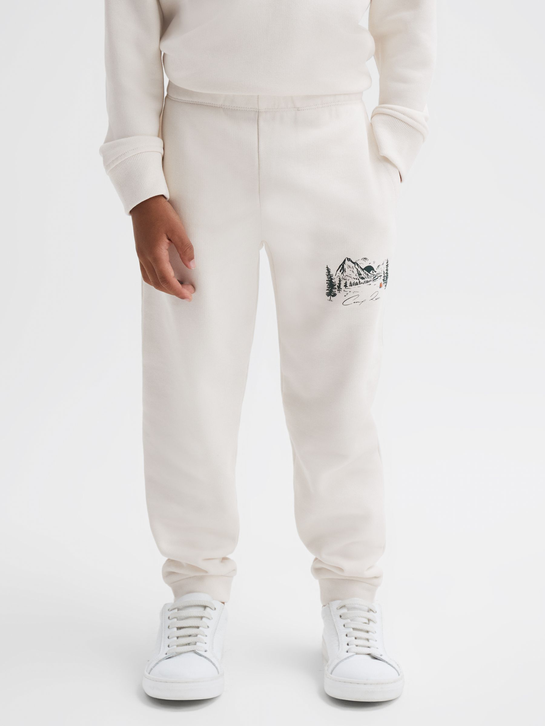 9-14 yrs Relaxed Cotton Motif Joggers in Ecru - Image 1 of 6