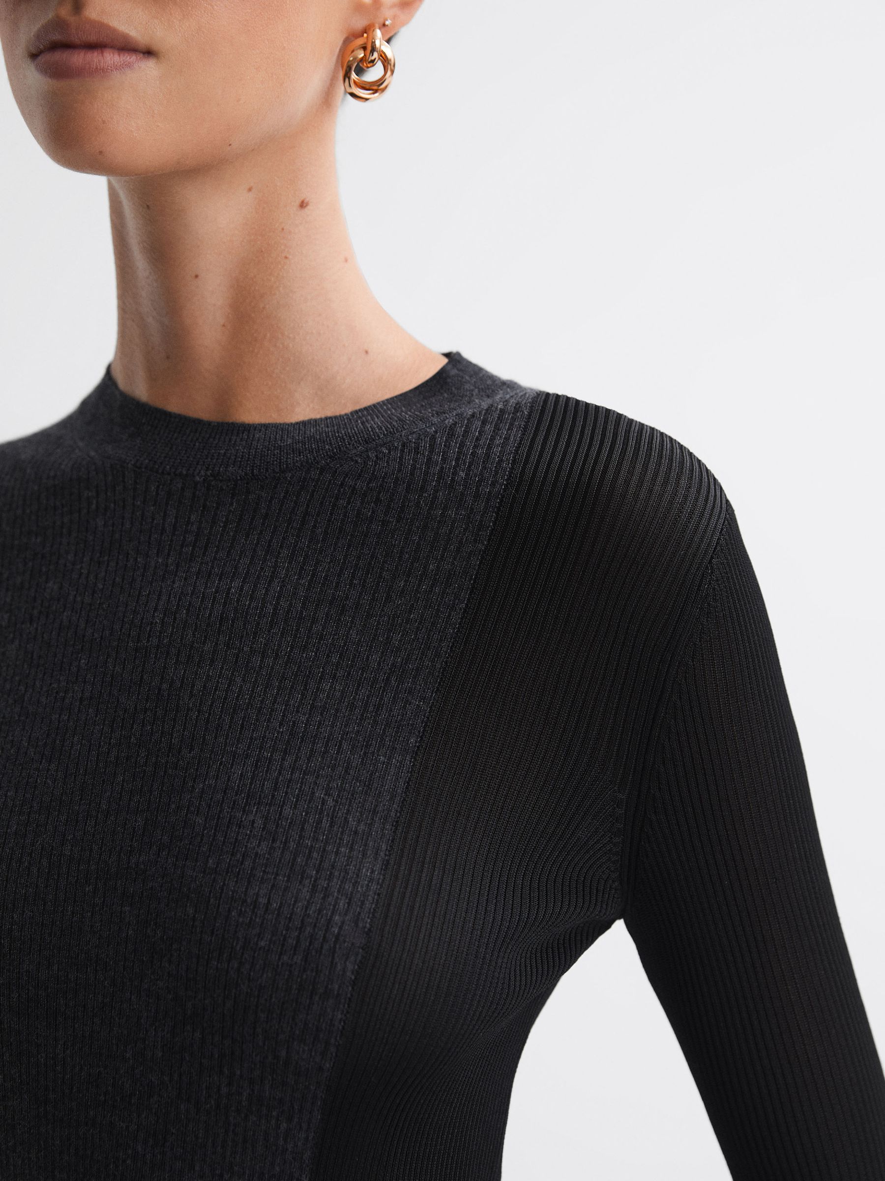 Hybrid Wool-Silk Knit T-Shirt in Black/Charcoal - Image 4 of 5