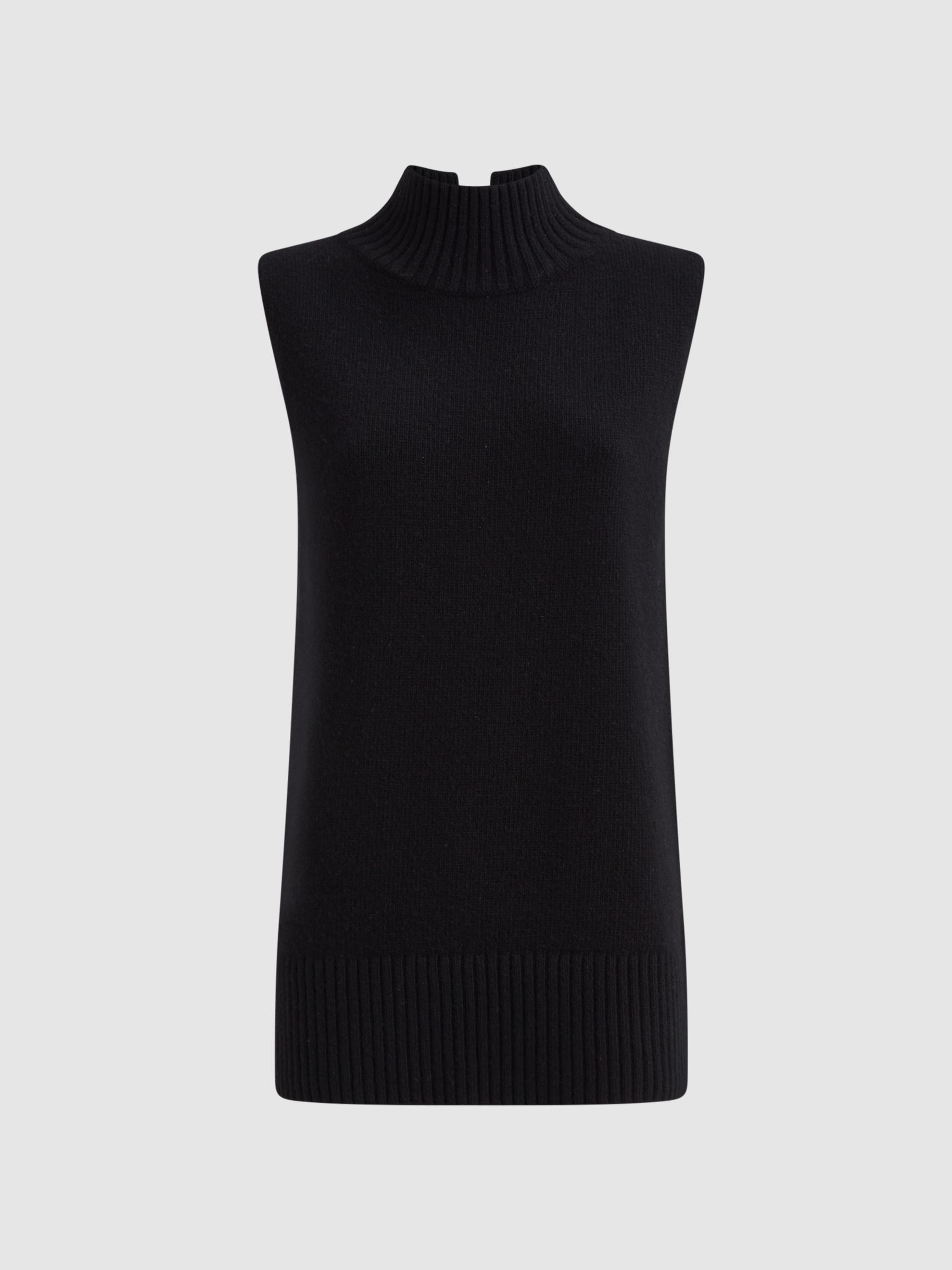 Casual Wool-Cashmere Funnel Neck Sleeveless Top in Black - Image 2 of 5