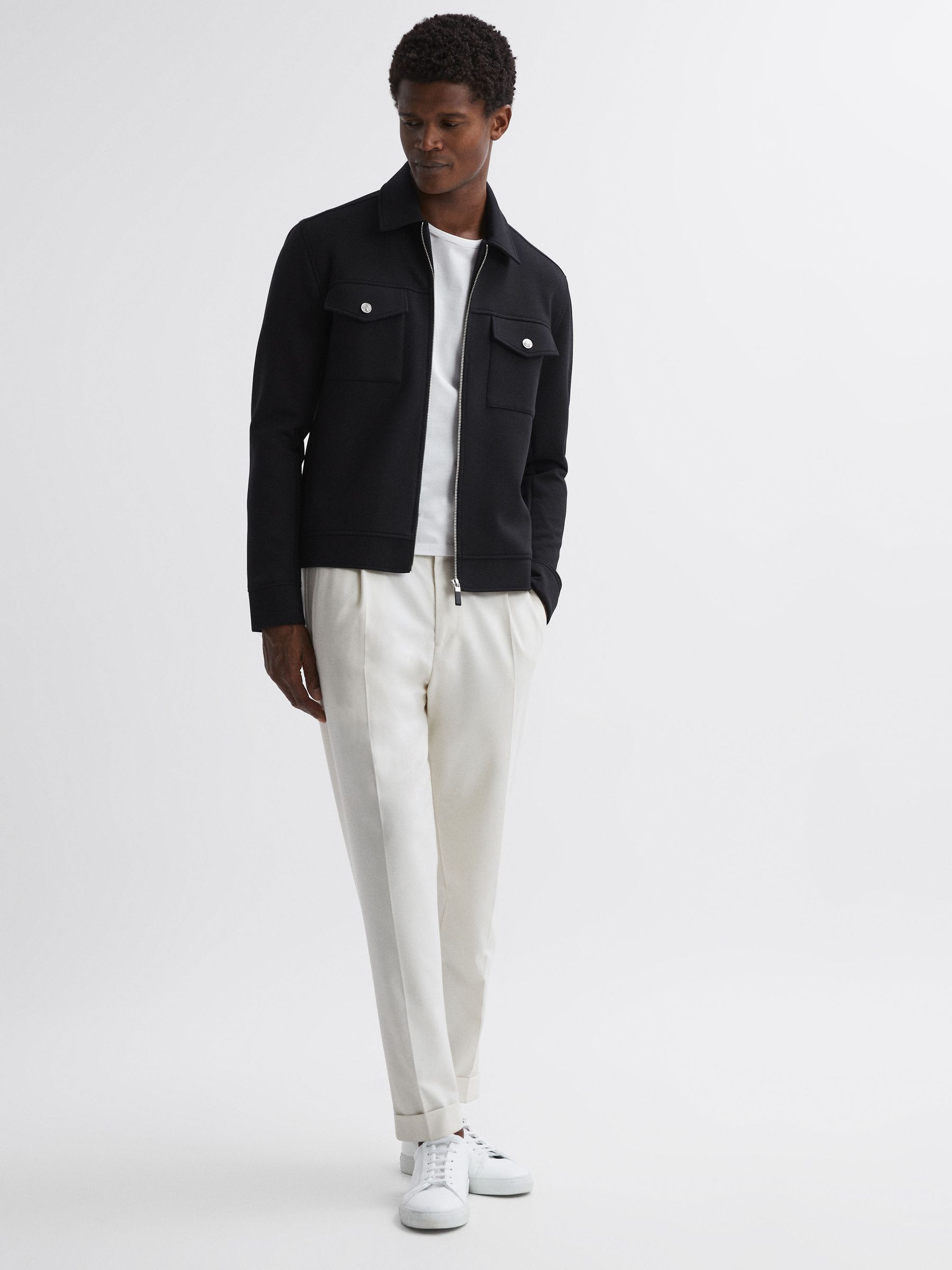 Interlock-Jersey Zipped Overshirt in Navy - Image 3 of 4