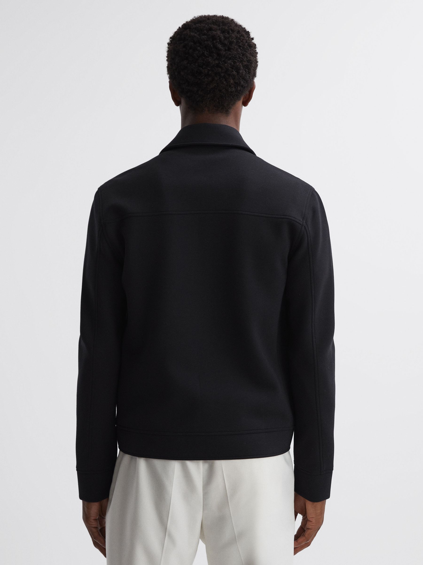 Reiss Interlock-Jersey Zipped Overshirt in Navy | REISS