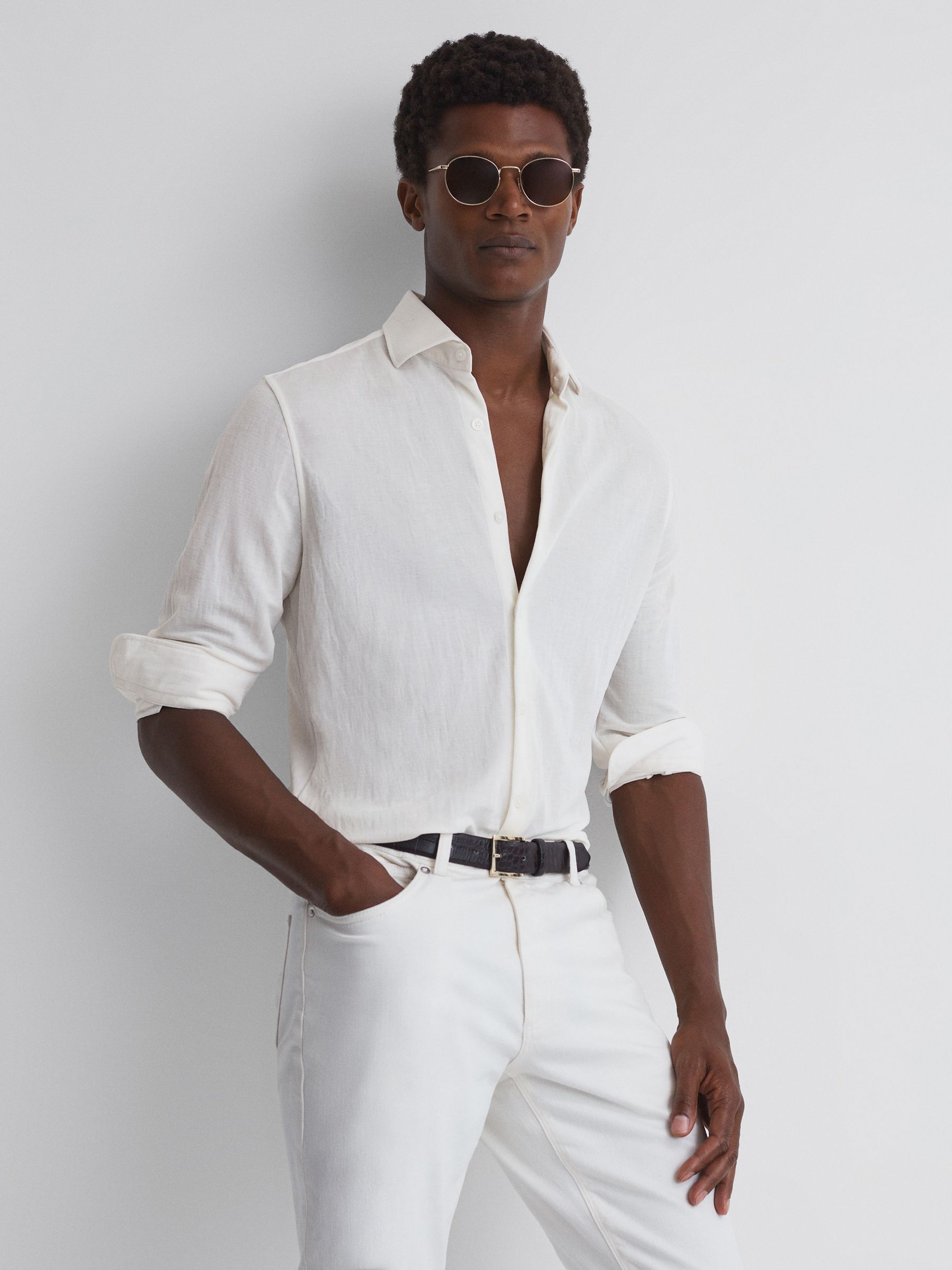 Slim Fit Cutaway Collar Modal Shirt in White - Image 1 of 4