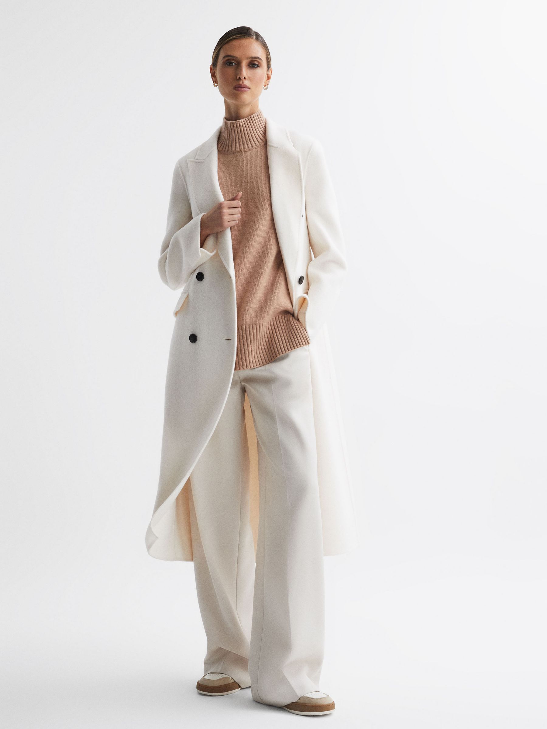 Casual Wool-Cashmere Funnel Neck Sleeveless Top in Camel - Image 3 of 7