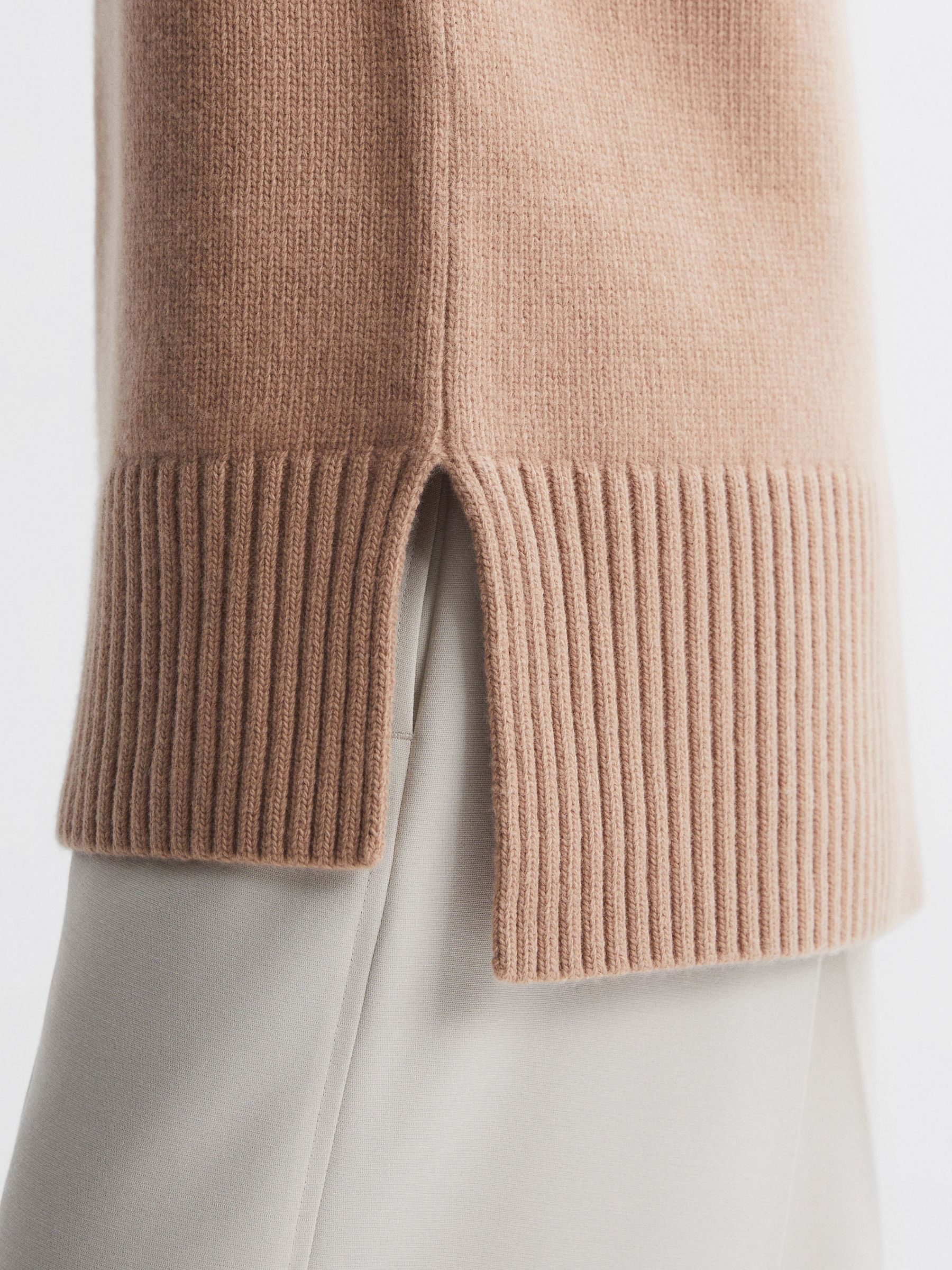 Casual Wool-Cashmere Funnel Neck Sleeveless Top in Camel - Image 4 of 7