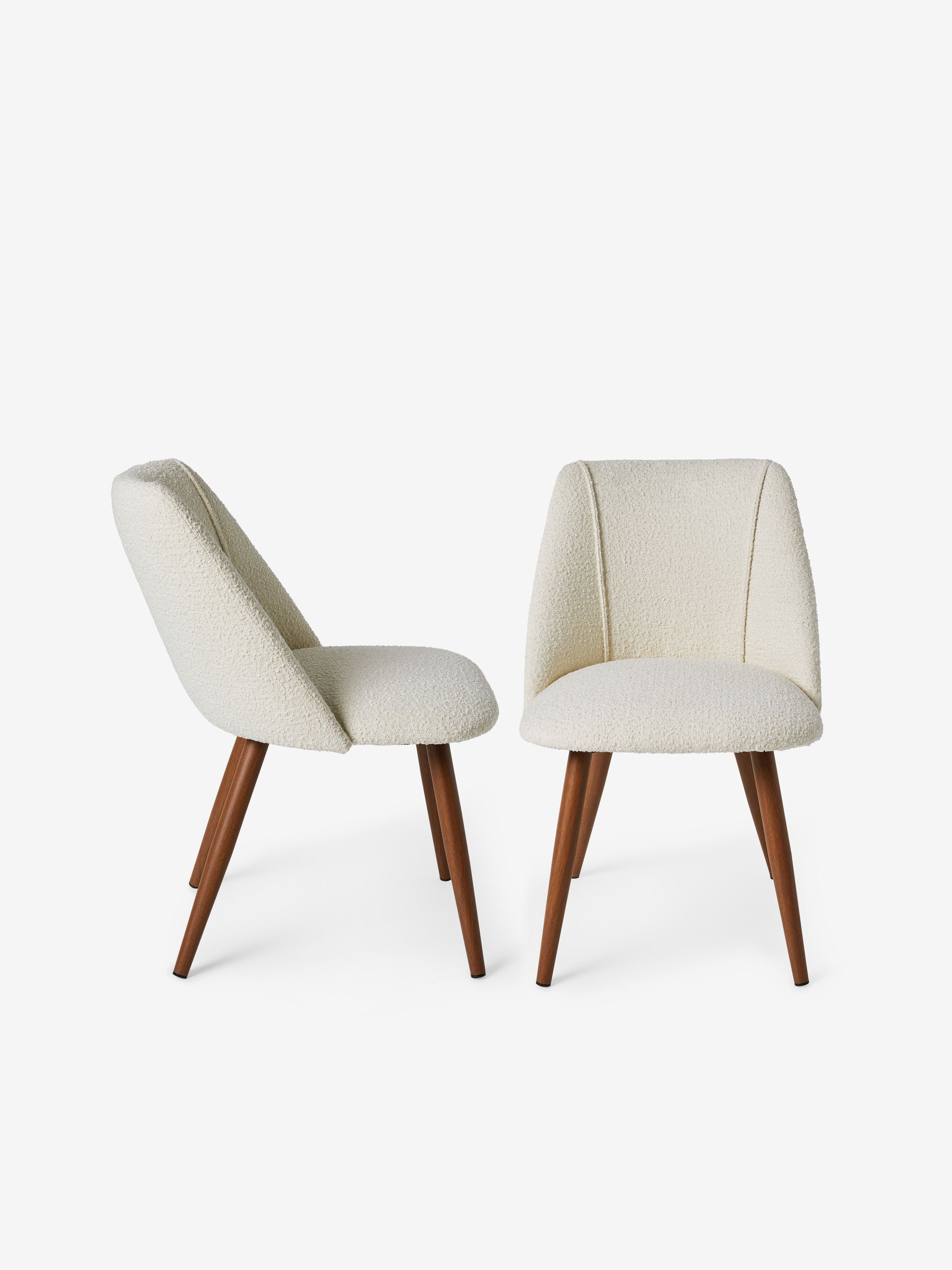 Set of 2 Lule Non Arm Dining Chairs in White Boucle and Walnut Legs - Image 2 of 3