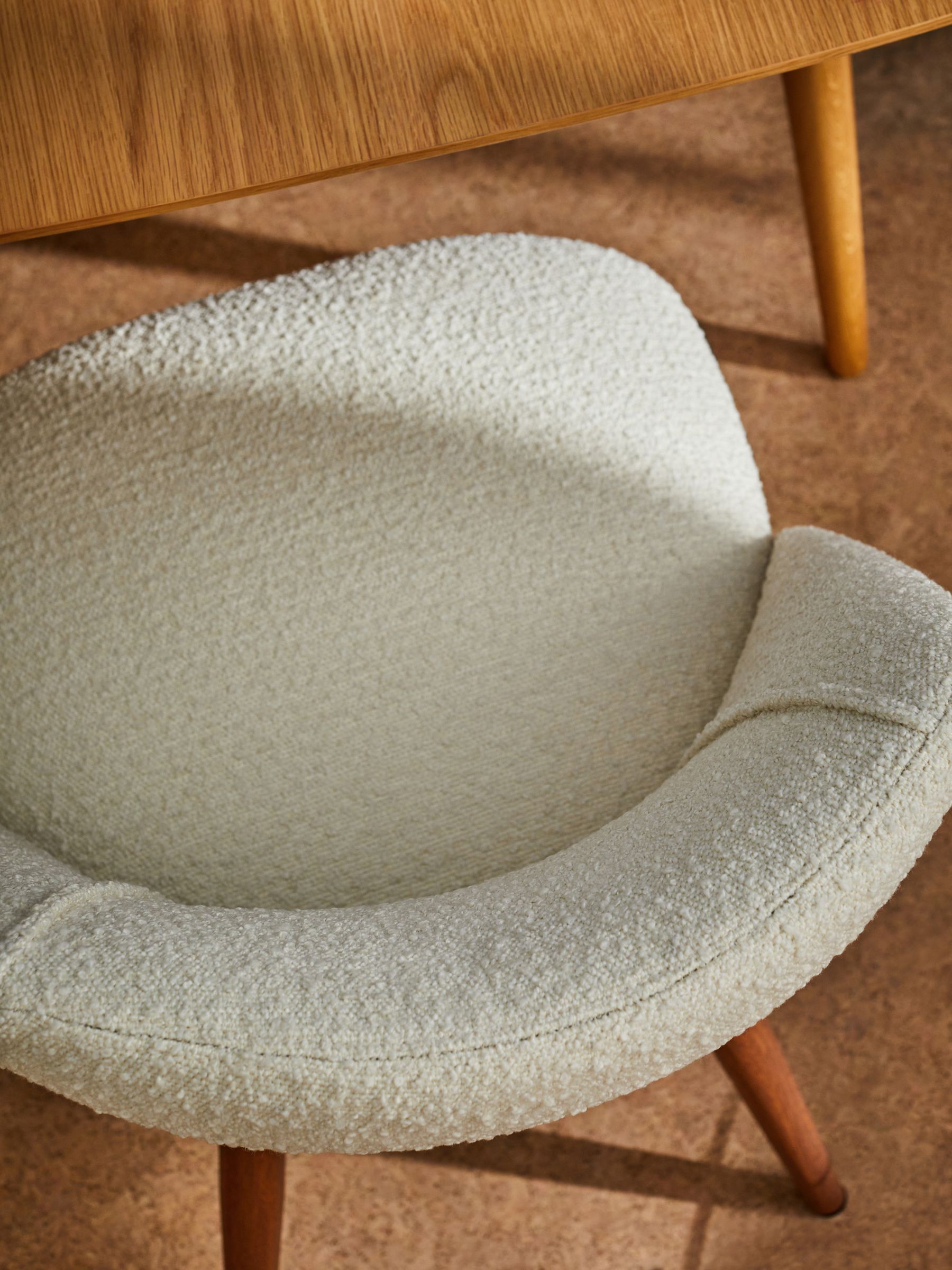 Set of 2 Lule Non Arm Dining Chairs in White Boucle and Walnut Legs - Image 3 of 3