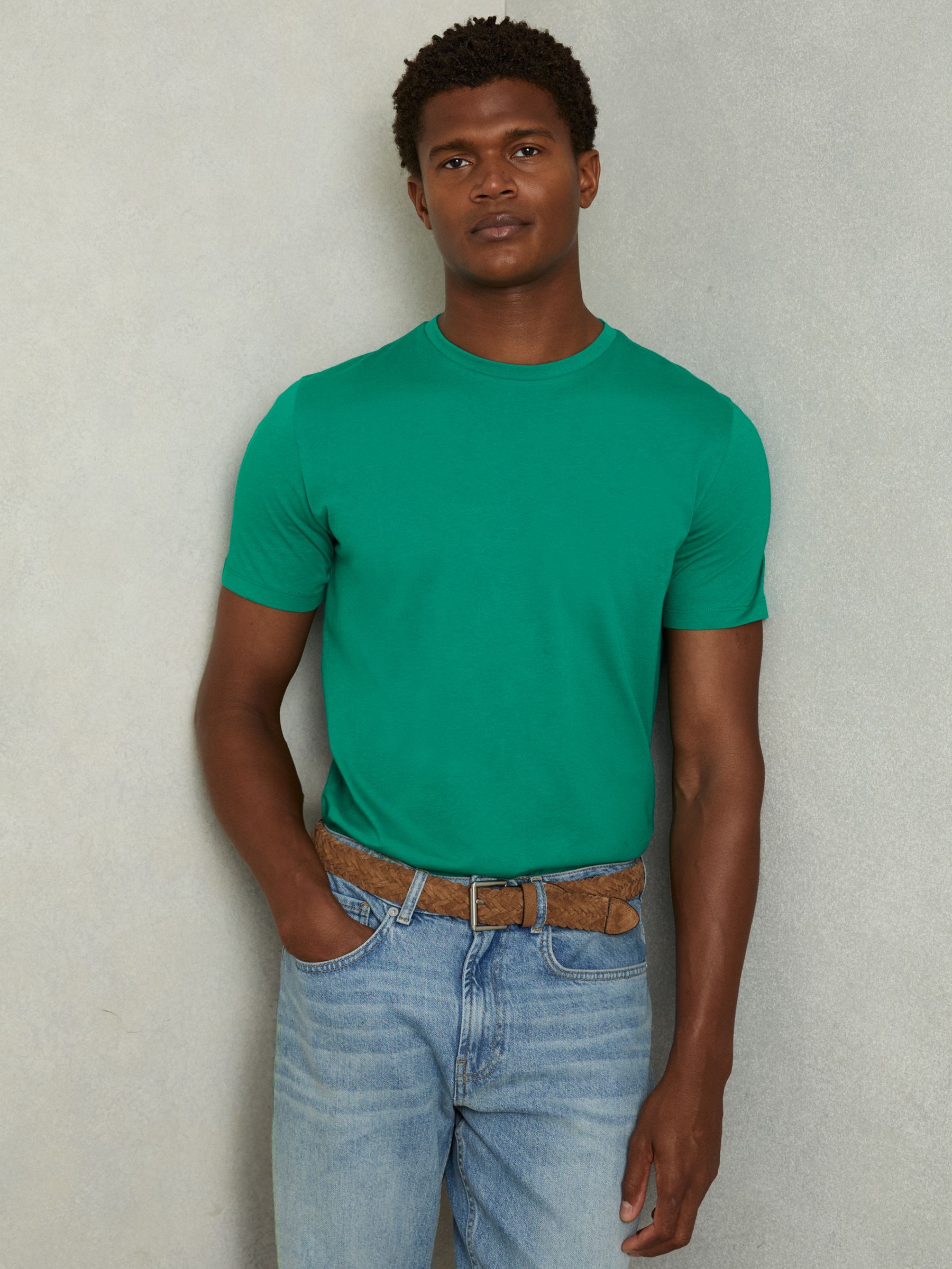 Cotton Crew Neck T-Shirt in Bright Green - Image 4 of 6