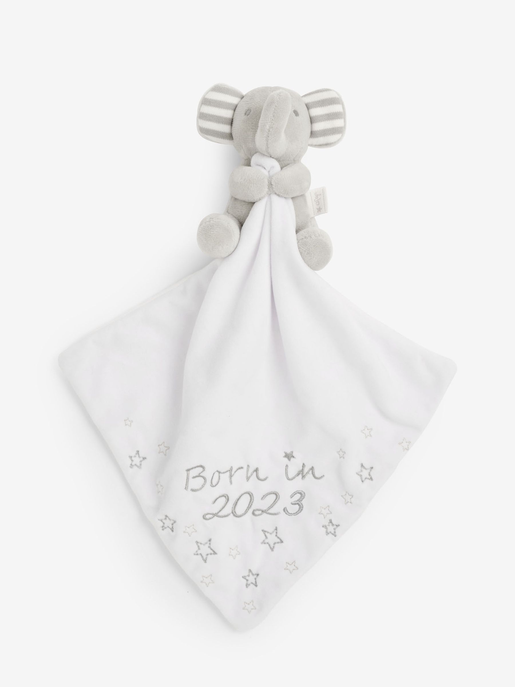 Personalised Born in 2023 Elephant Comforter in Grey - Image 1 of 3