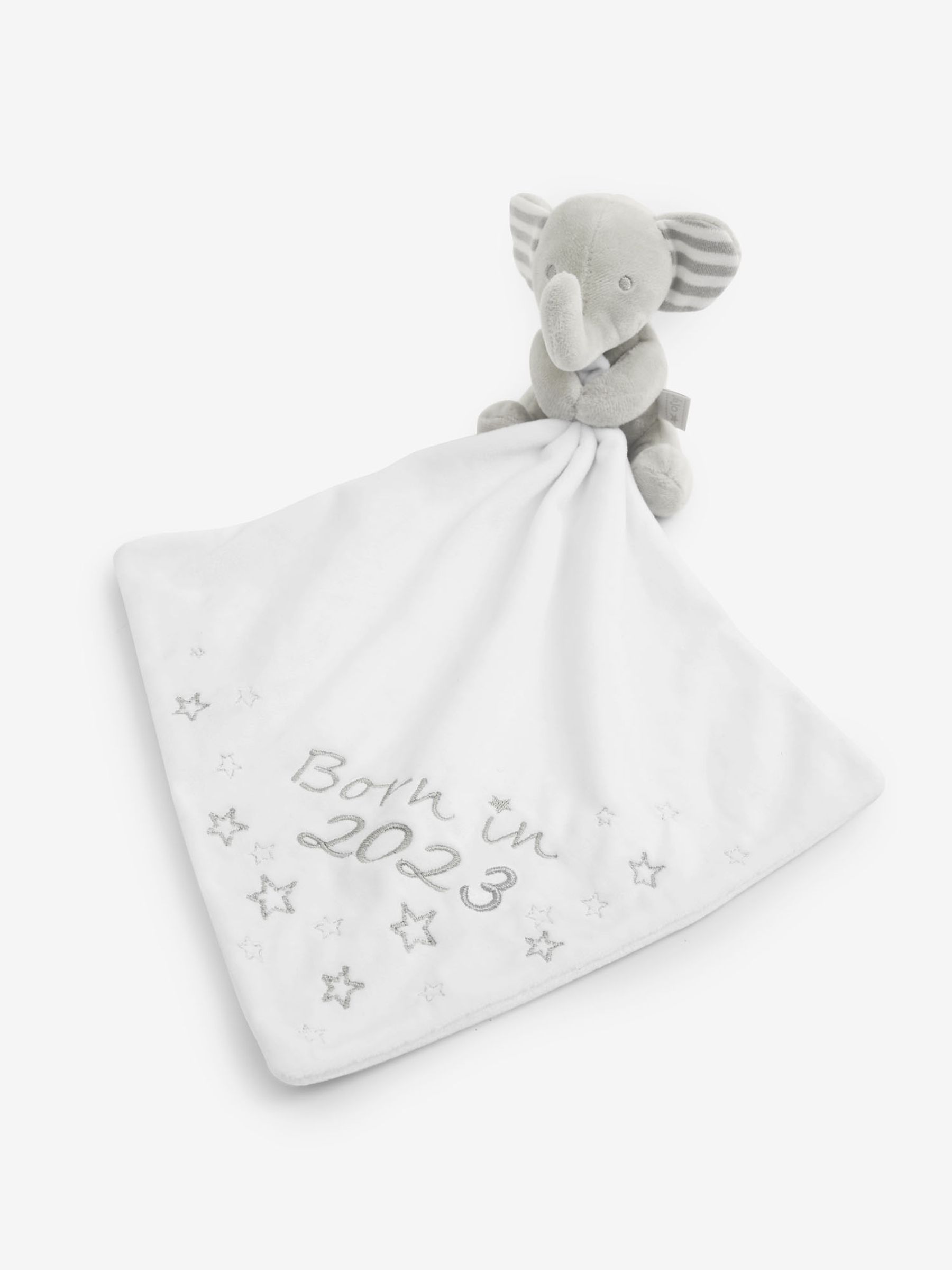 Personalised Born in 2023 Elephant Comforter in Grey - Image 3 of 3