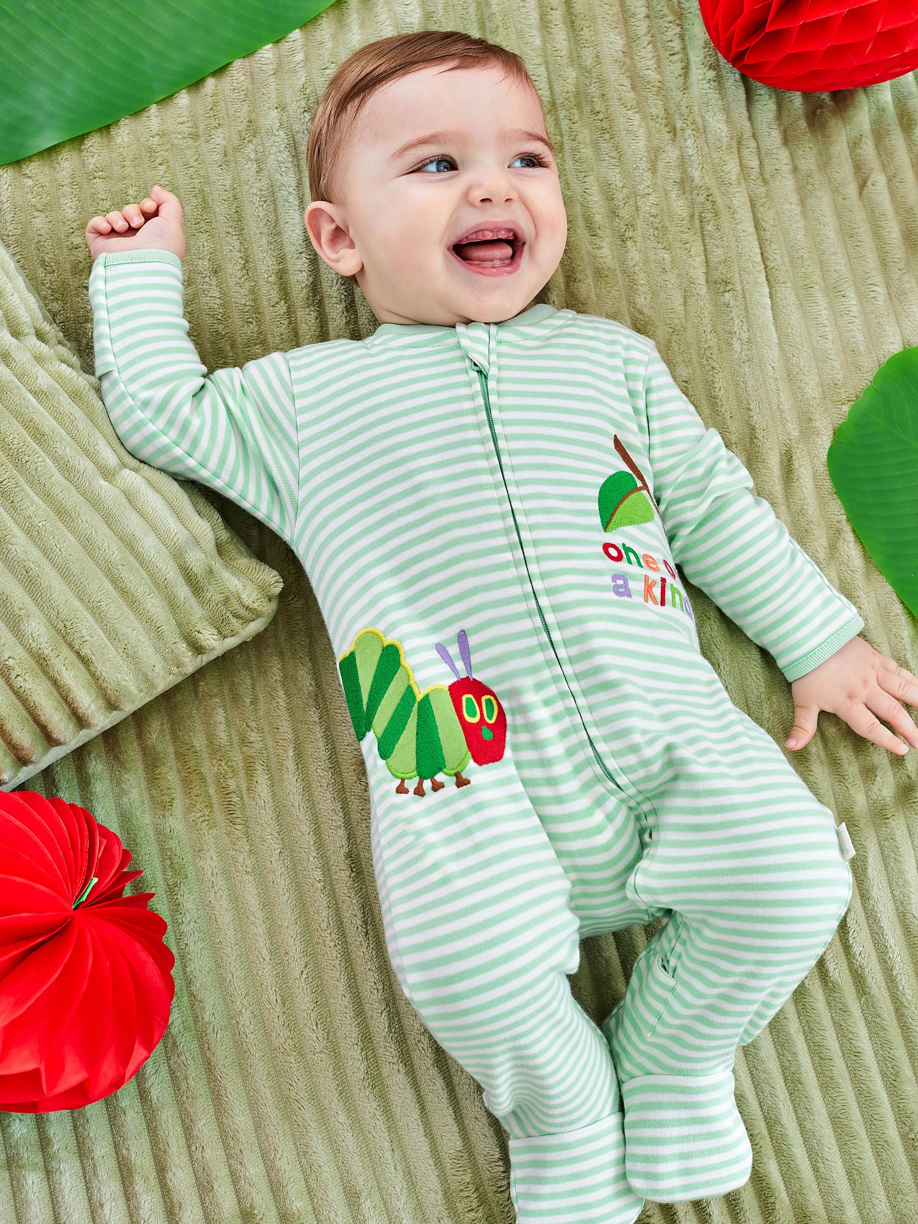 Green The Very Hungry Caterpillar Appliqué Zip Cotton Baby Sleepsuit - Image 1 of 6