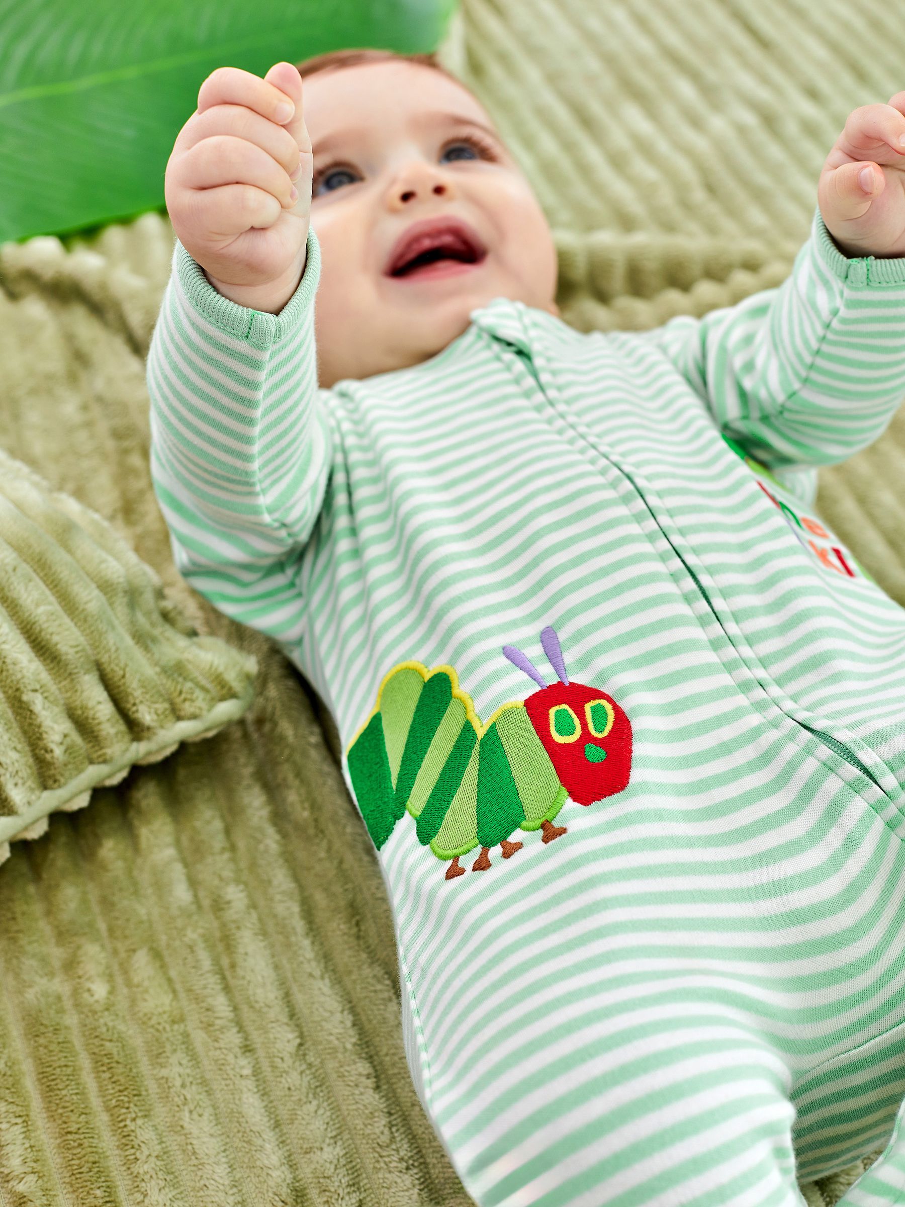 Green The Very Hungry Caterpillar Appliqué Zip Cotton Baby Sleepsuit - Image 2 of 6