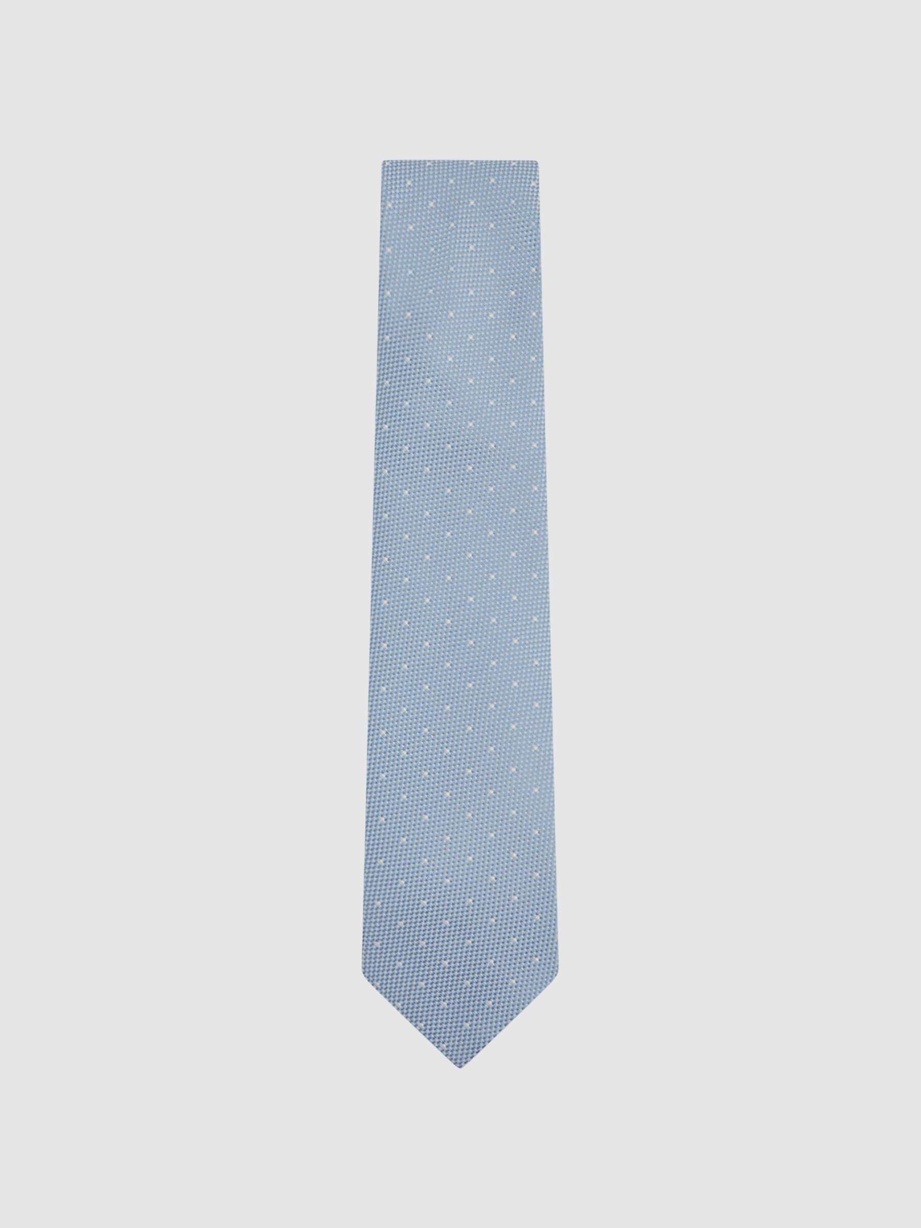 Silk Polka Dot Tie in Soft Blue - Image 1 of 5