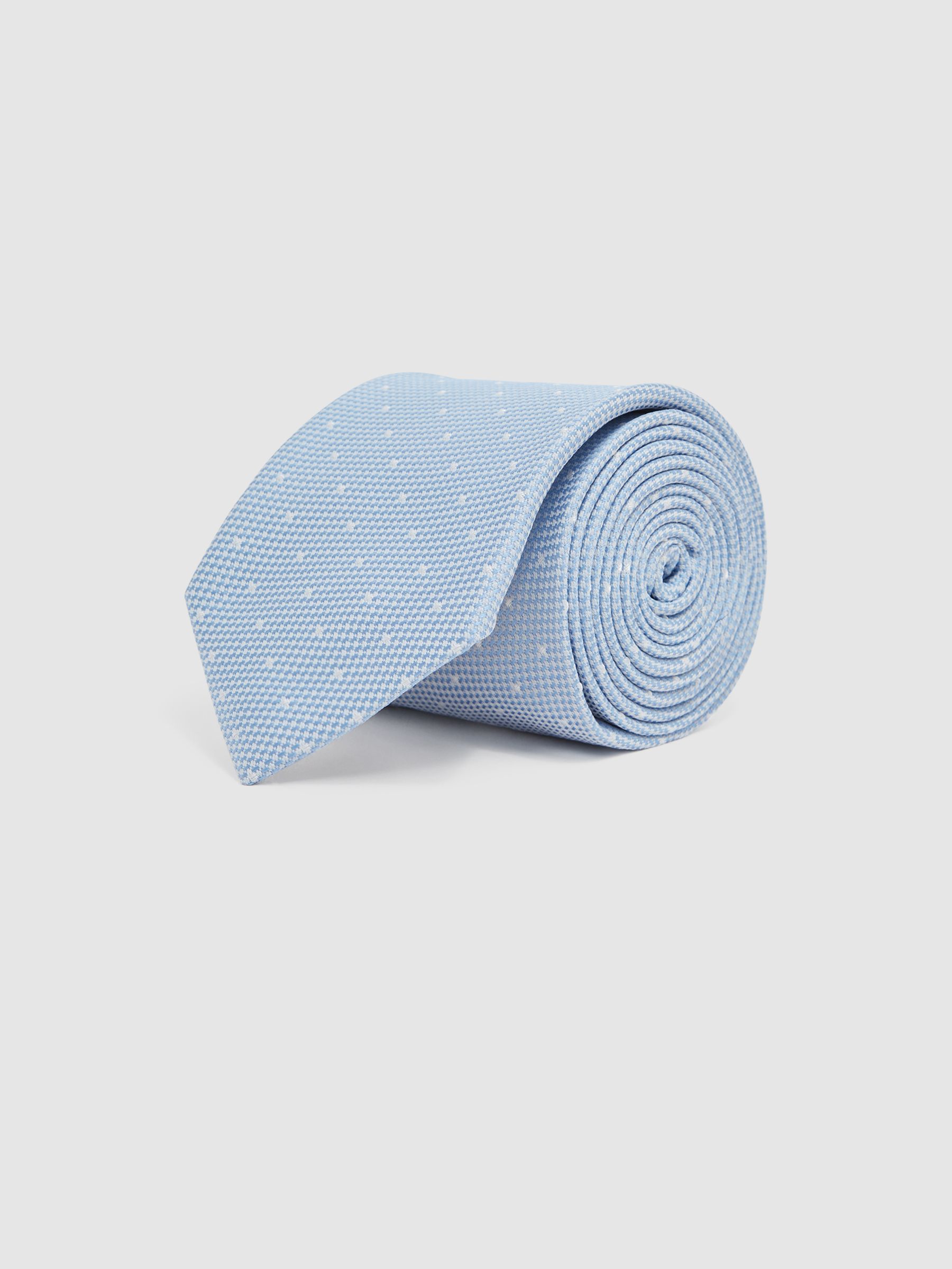 Silk Polka Dot Tie in Soft Blue - Image 3 of 5