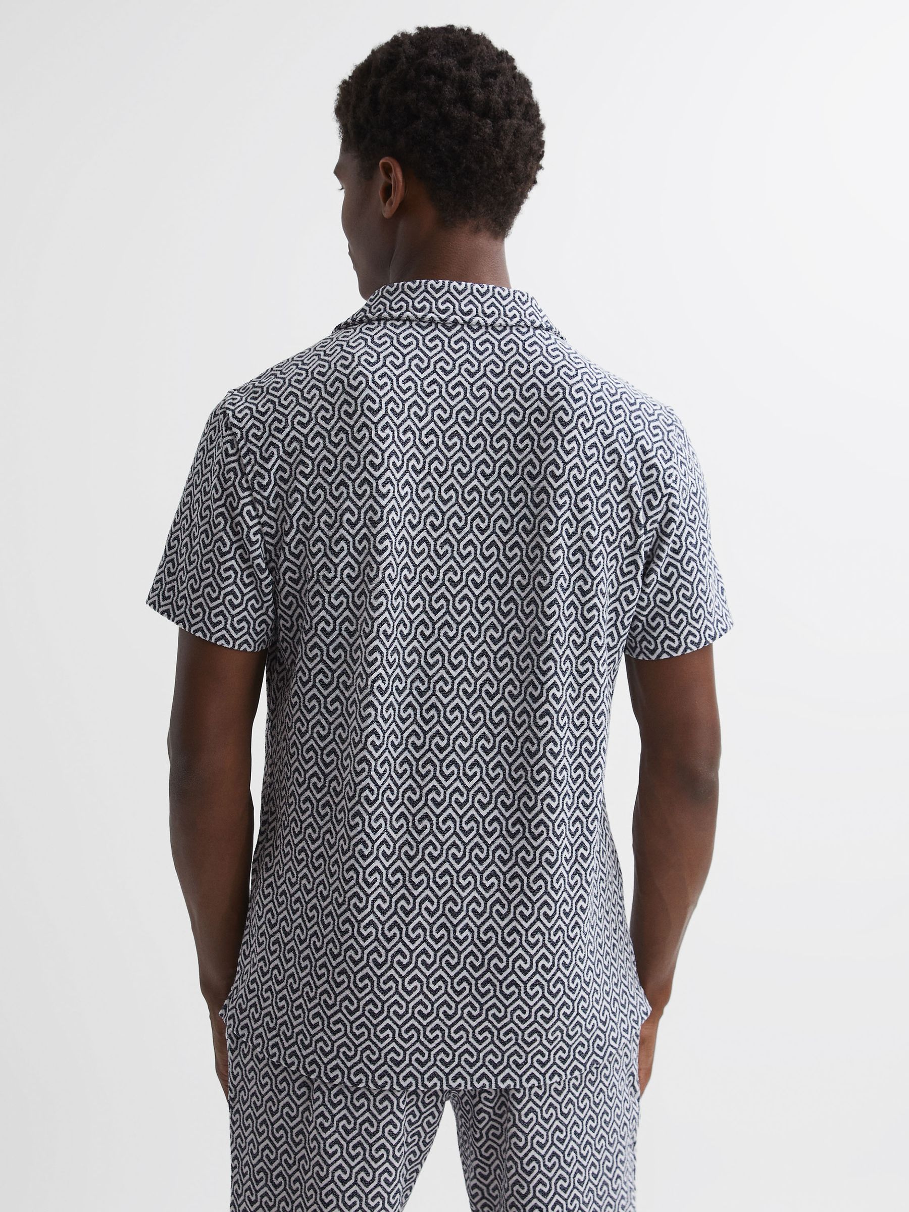 Slim Fit Terrycloth Cuban Collar Shirt in Navy/White - Image 4 of 4