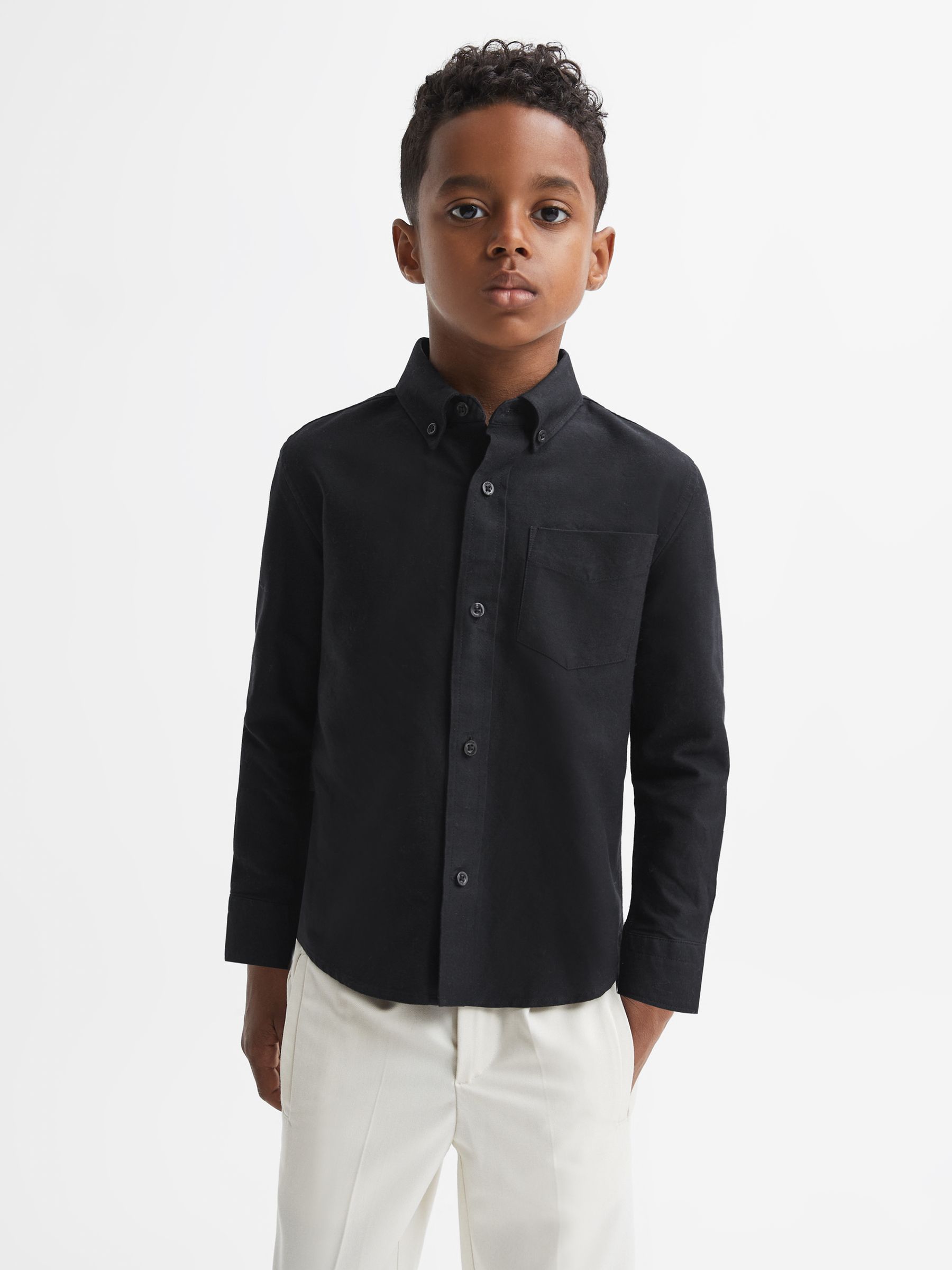 3-9 yrs Button Down Oxford Shirt in Black - Image 3 of 6