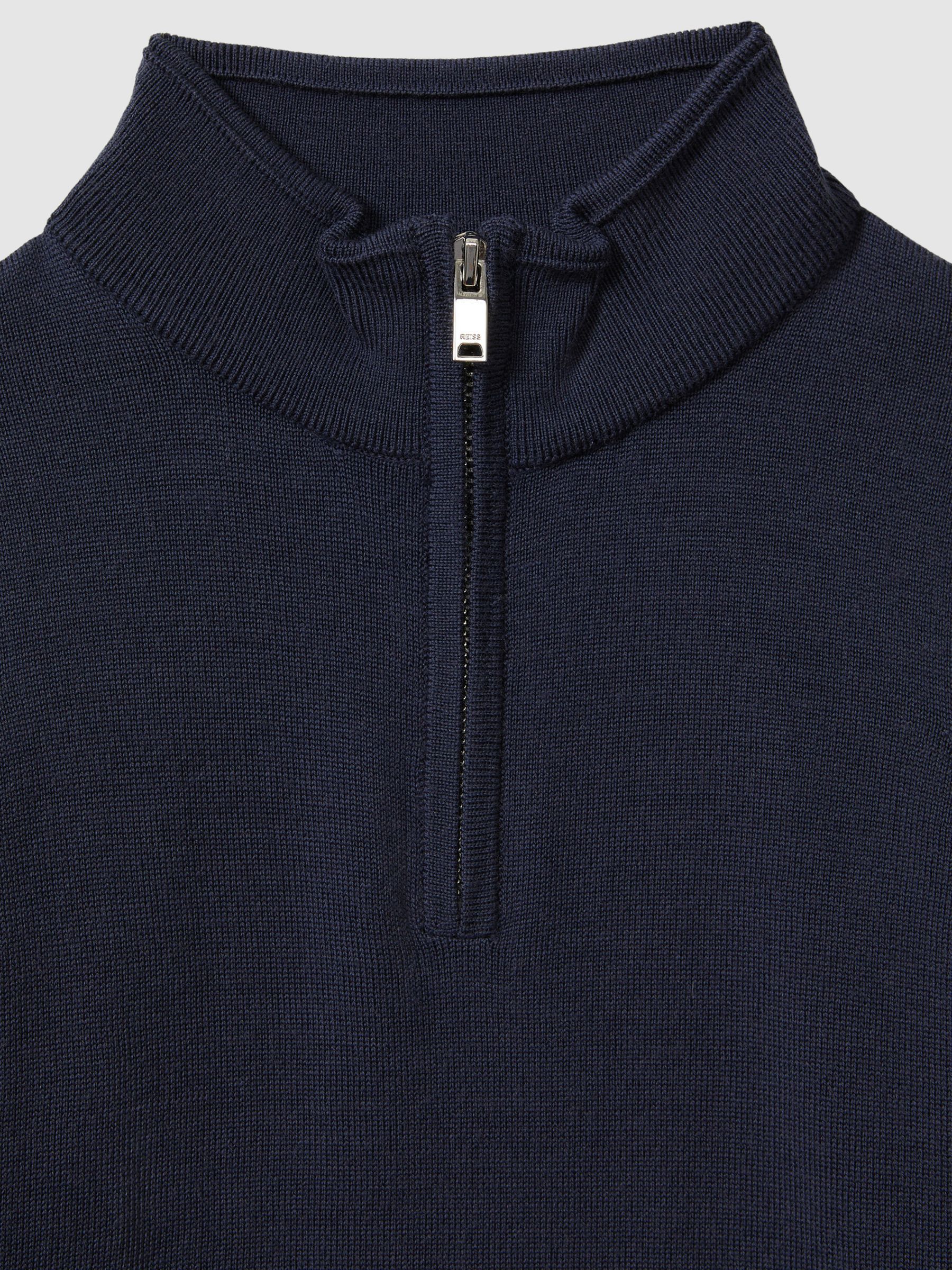Senior Merino Wool Zip-Neck Jumper in Eclipse Blue - Image 1 of 6