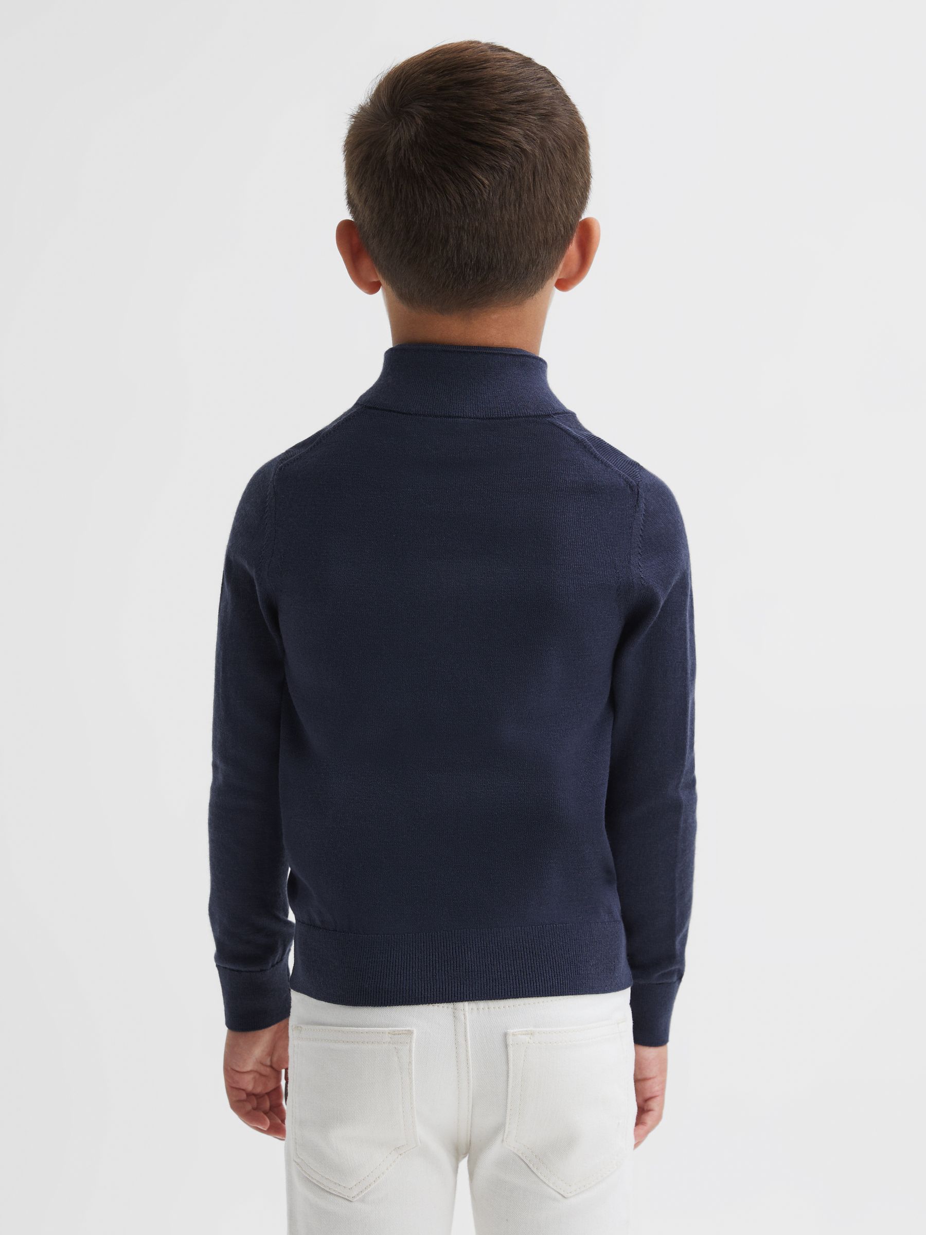 Senior Merino Wool Zip-Neck Jumper in Eclipse Blue - Image 2 of 6