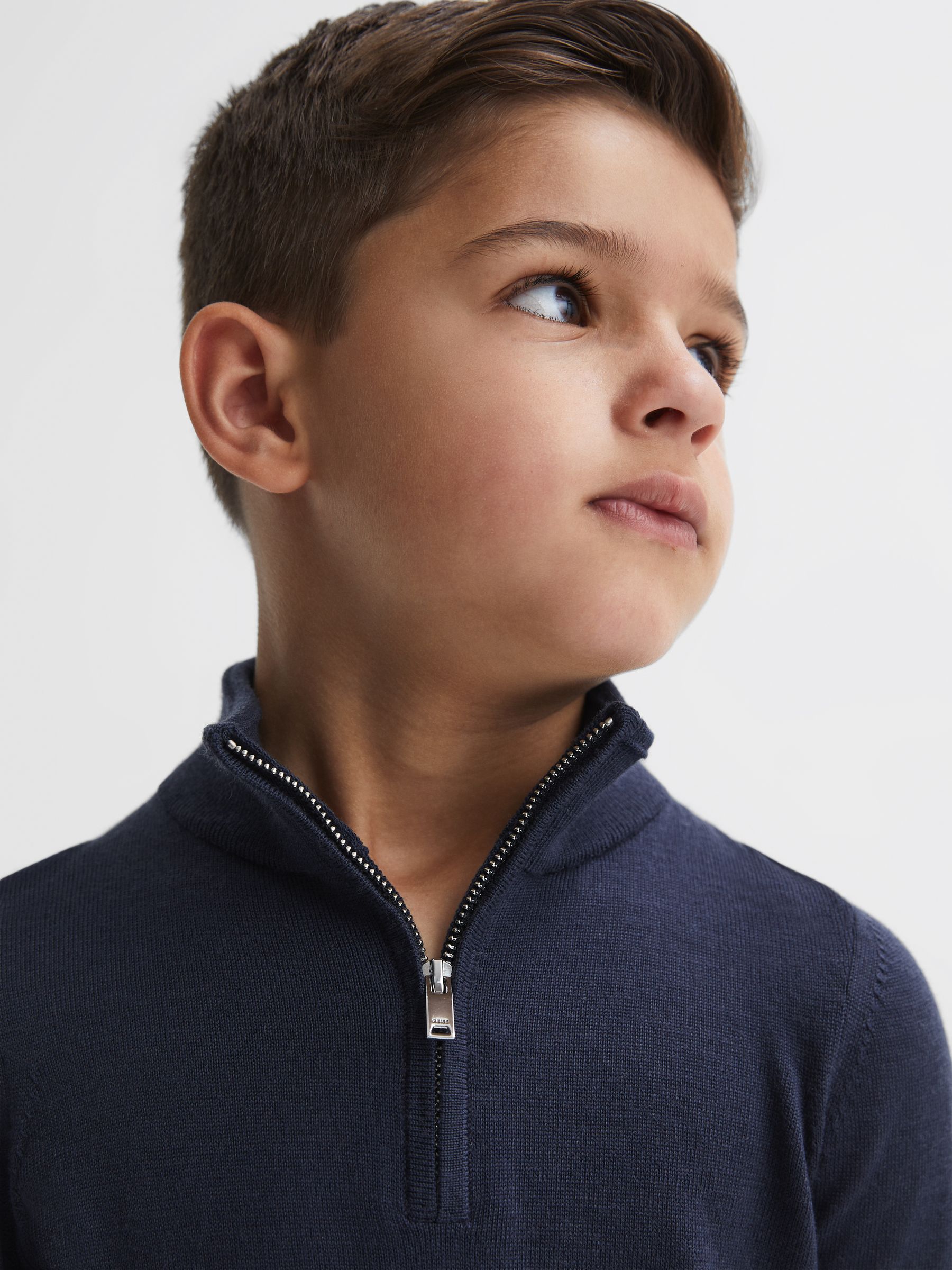 Senior Merino Wool Zip-Neck Jumper in Eclipse Blue - Image 4 of 6